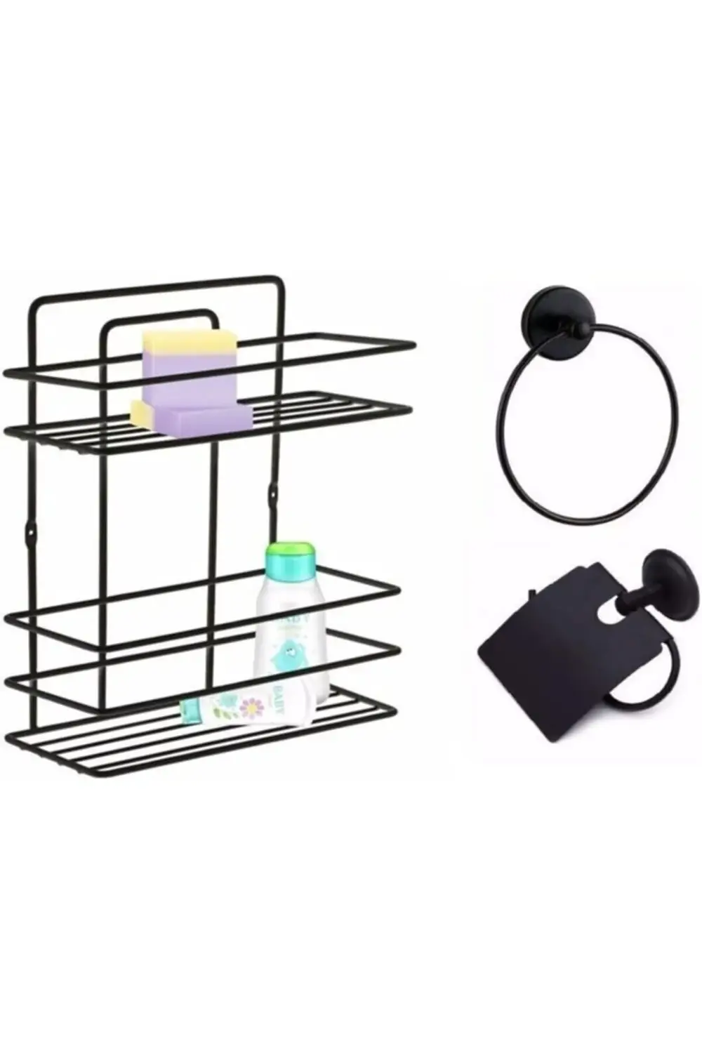 goldshine Aksesuar Seti 3 Lü Siyah, Ömür Boyu Paslanmaz Düz Rafı