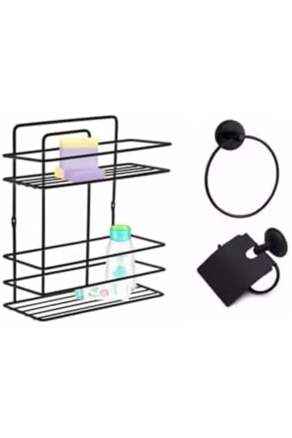 goldshine Aksesuar Seti 3 Lü Siyah, Ömür Boyu Paslanmaz Düz Rafı