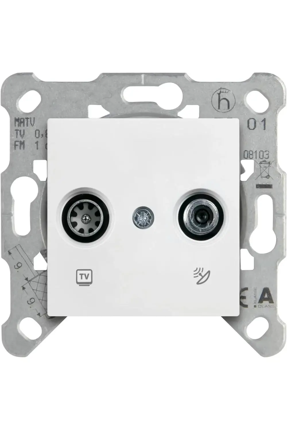 goldshine Karre/ Beyaz TV SAT Geçişli 8dB Mekanizma ve Düğme/Kapa