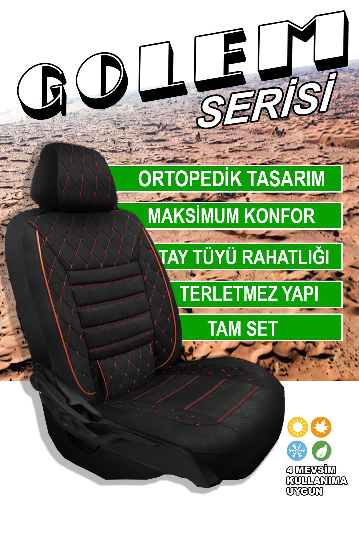 Golem Serisi Taytüyü Kumaş Deri Detaylı Ortopedik Oto Koltuk Kılı