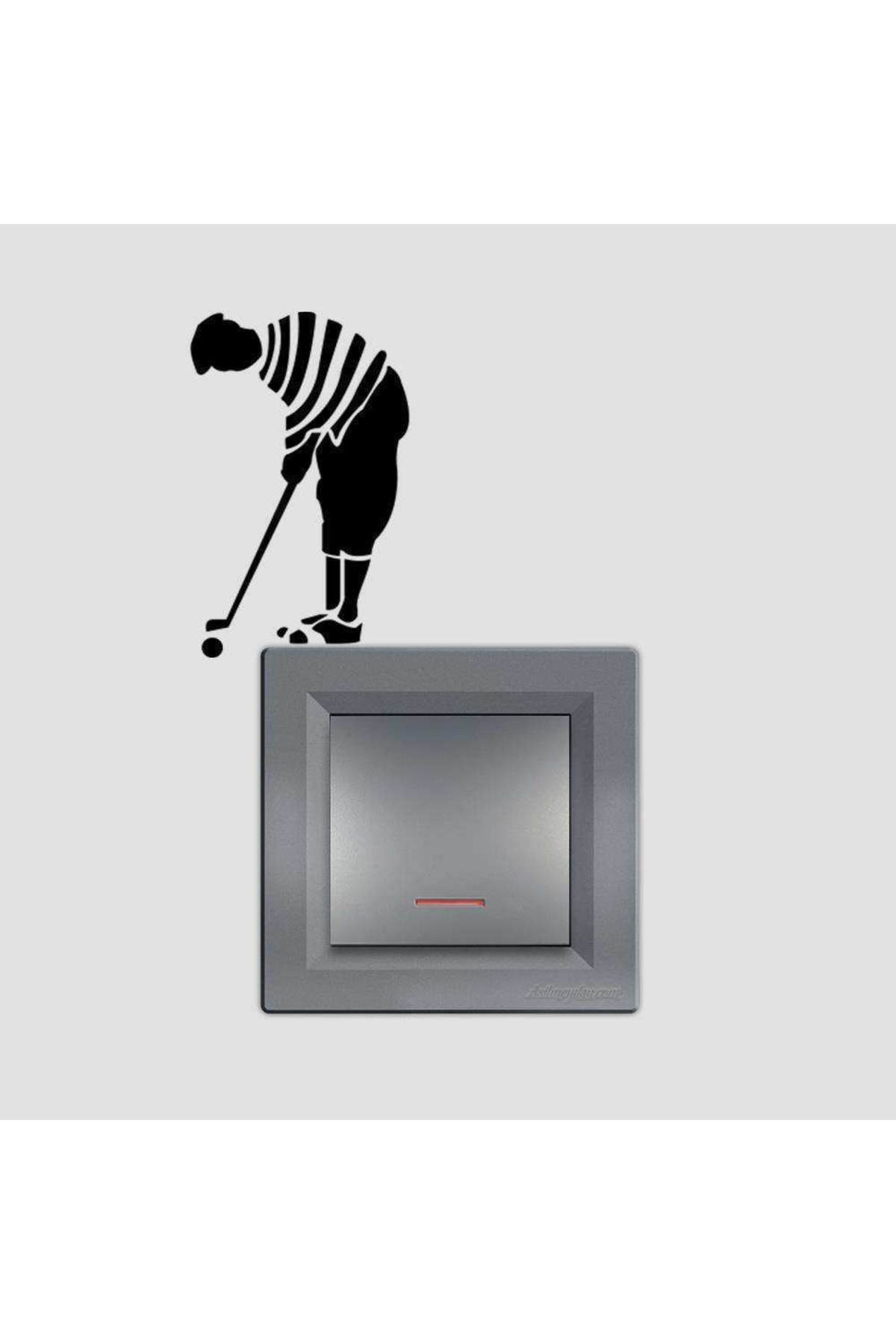 Golf Oynayan Adam Tasviri Ince Kesim Tasarım Priz Sticker Duvar D