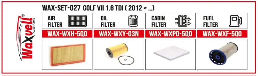 GOLF VII 1.6 TDI FİLTRE BAKIM SETİ ( 2012 > …)