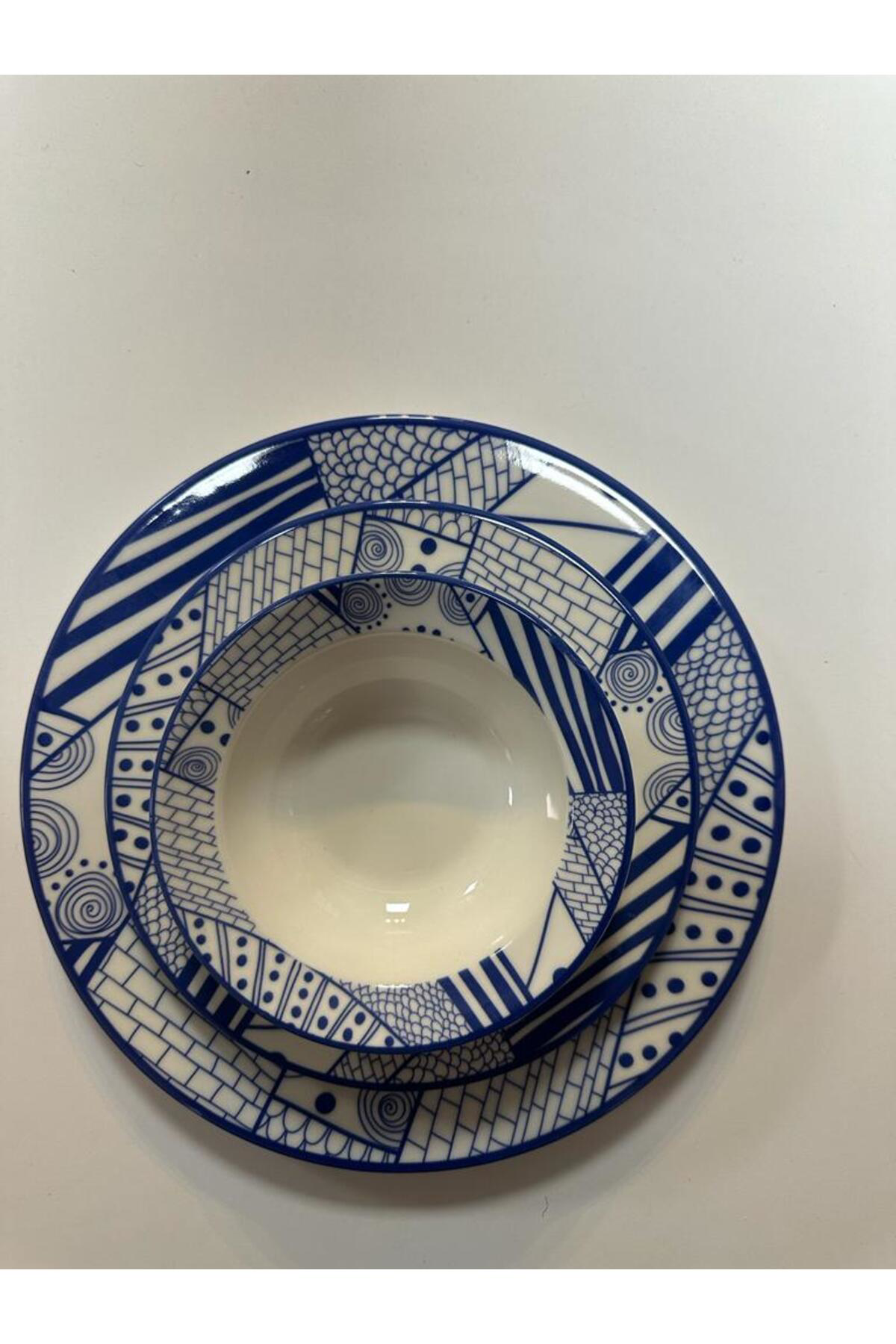 gönül collectıon mavi çizgili 3 lü set tabak seti