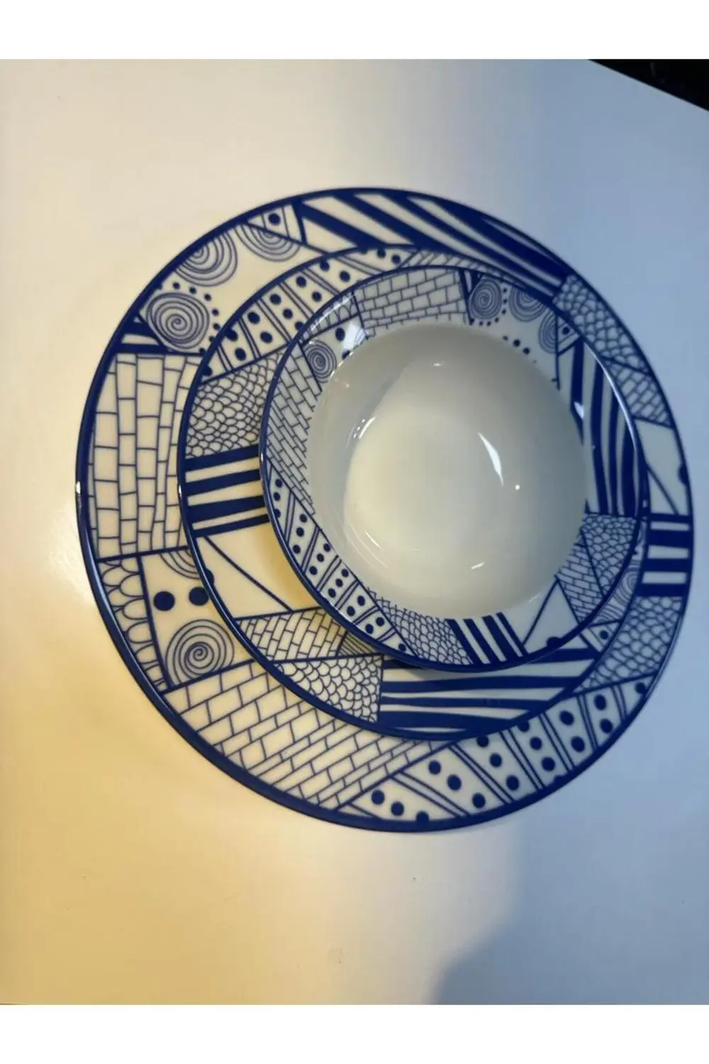 gönül collectıon mavi çizgili 3 lü set tabak seti