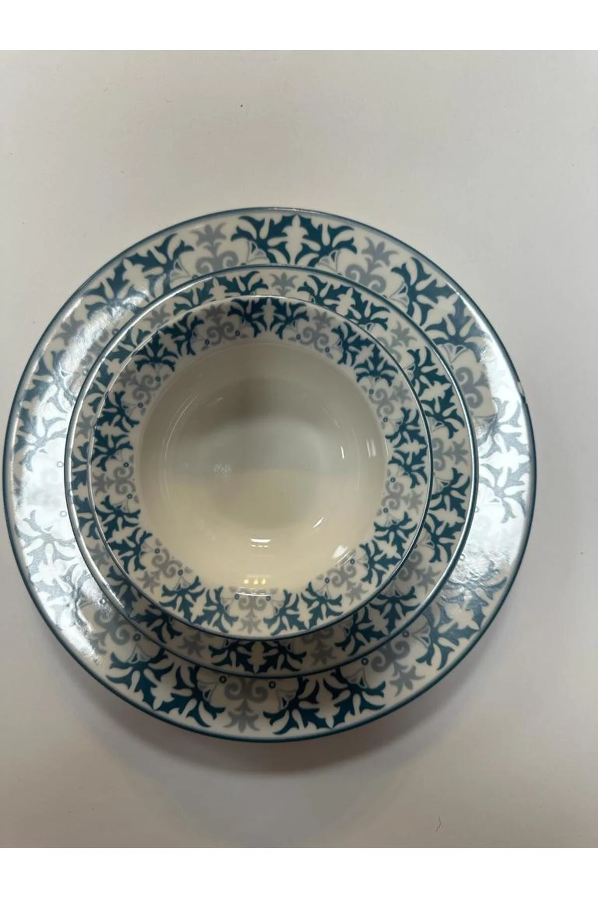 gönül collectıon yeşil desenli, 3 lü tabak seti