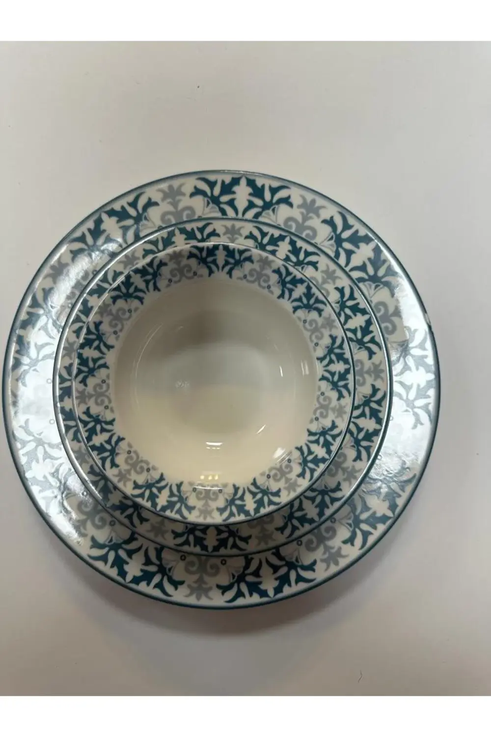 gönül collectıon yeşil desenli, 3 lü tabak seti