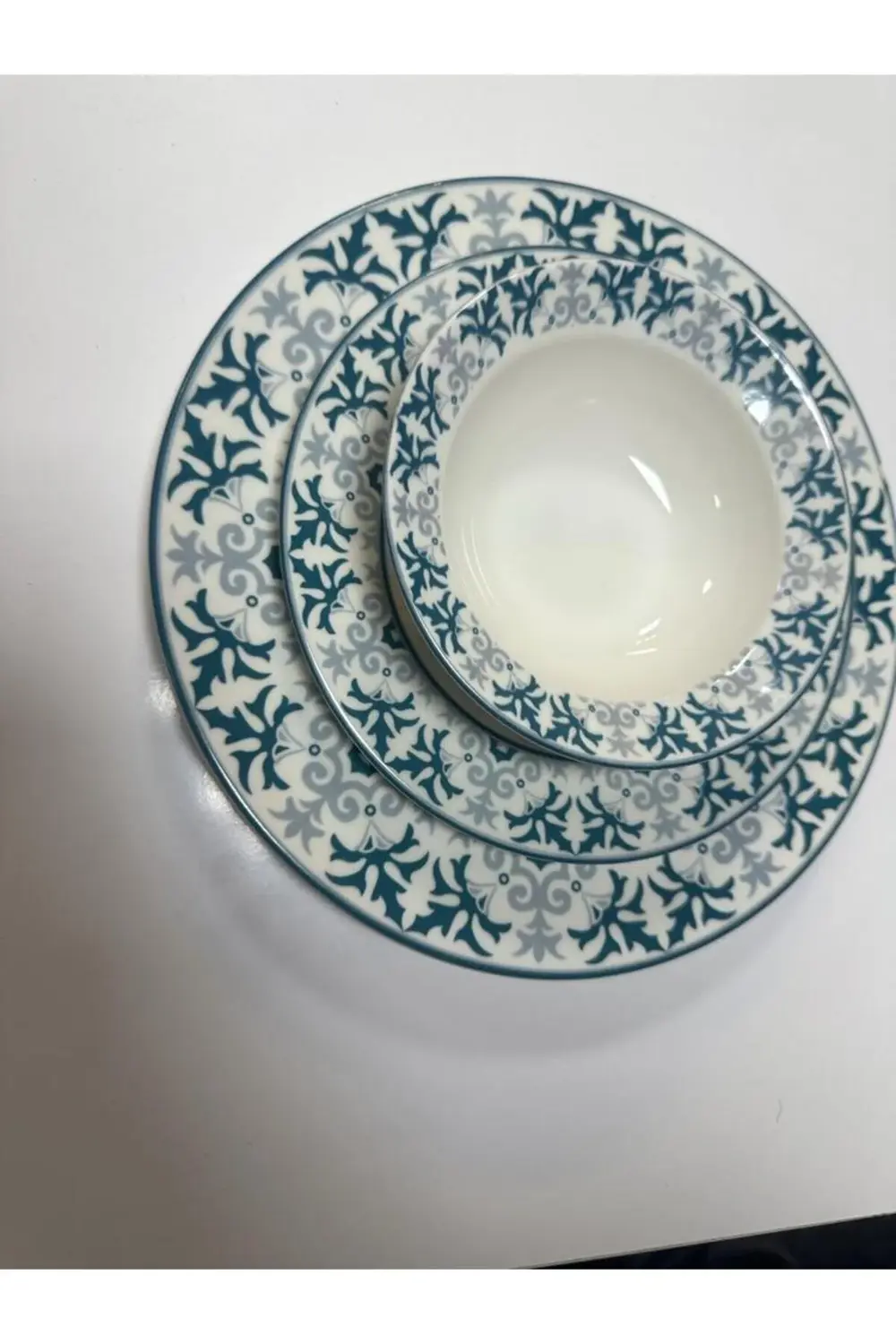 gönül collectıon yeşil desenli, 3 lü tabak seti