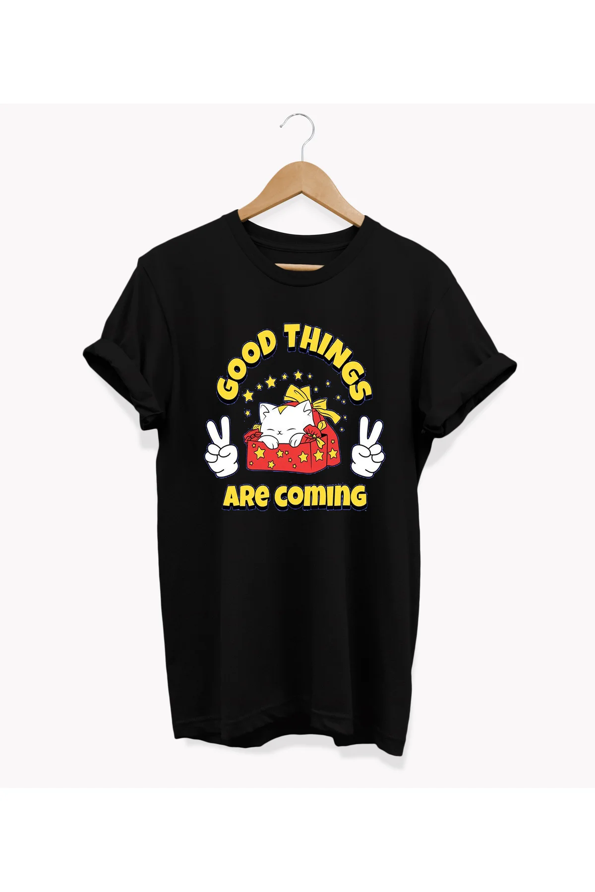 , Good Things Baskılı, %100 Pamuk, Bisiklet Yaka, Basic T-shirt, 