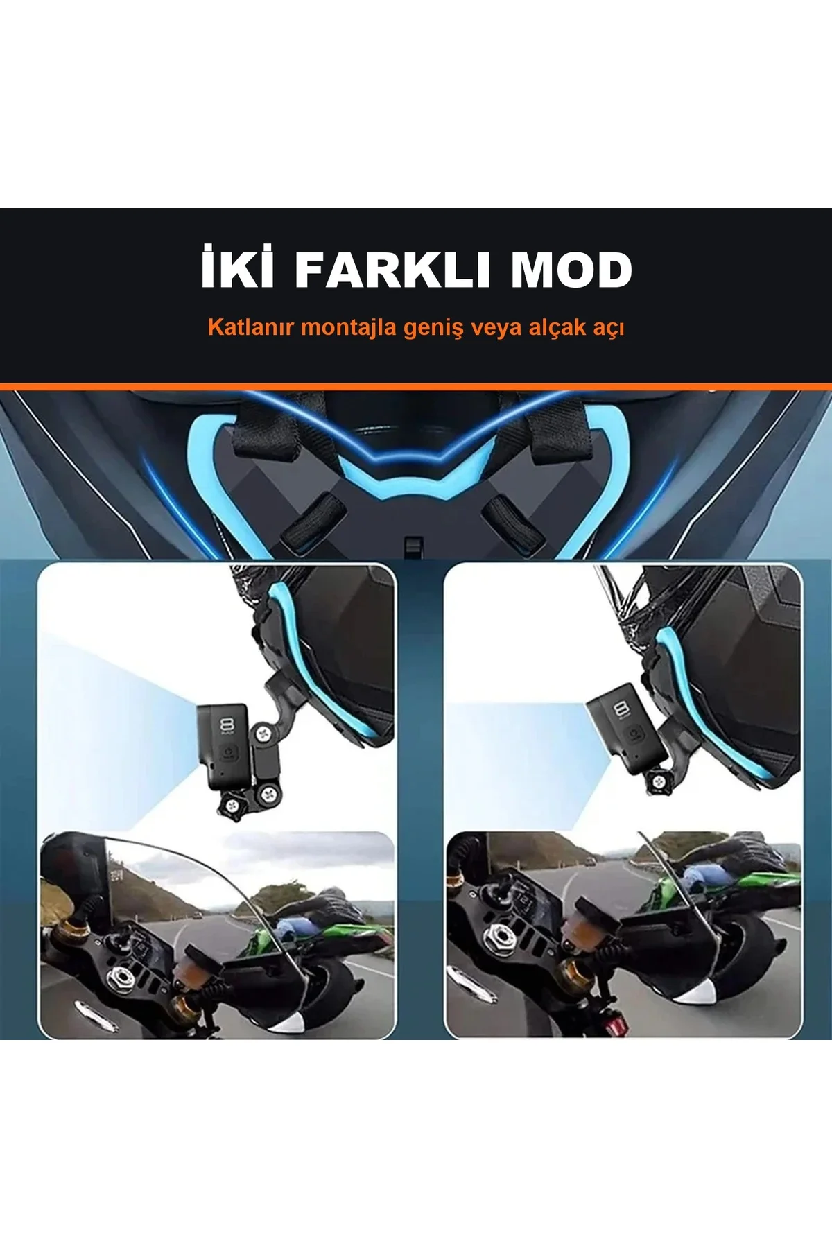 GoPro Hero 13 DJI Osmo Action 6 Insta360 Uyumlu Motosiklet Kask Çene Montaj Aparatı Jaw Mount Siyah - Görsel 4
