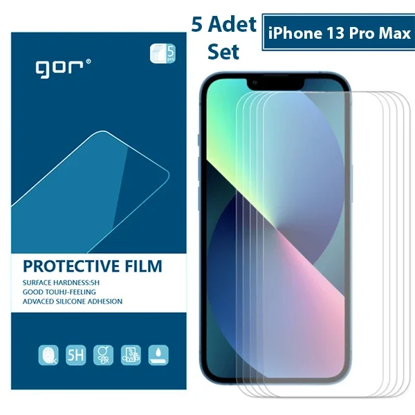 GOR iPhone 13 Pro Max Darbe Emici Ekran Koruyucu Jelatin 5 Adet Set-1852