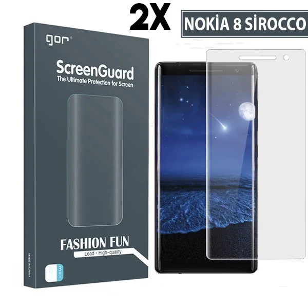 GOR Nokia 8 Sirocco 3D Kavisli Full Darbe Emici Ekran Koruyucu 2 Adet Set (5775)