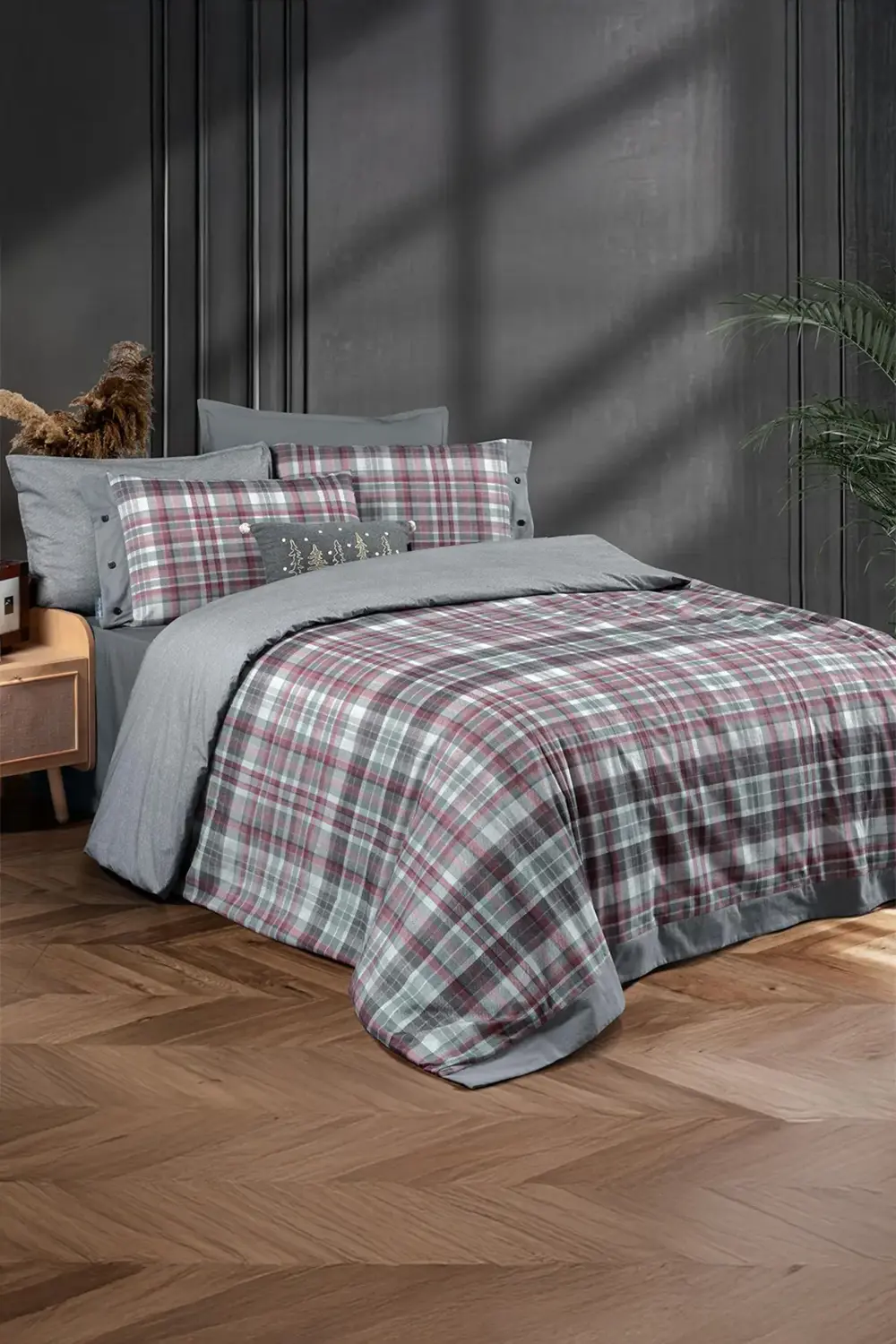 Sarev Gordon Gri Çift Kişilik %100 Pamuk Nevresim Takımı