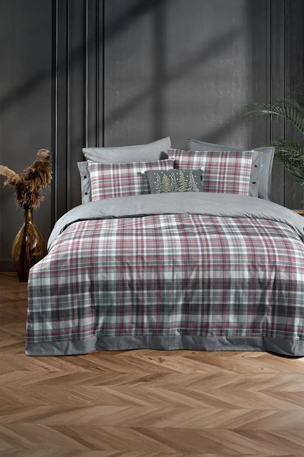 Sarev Gordon Gri Çift Kişilik %100 Pamuk Nevresim Takımı