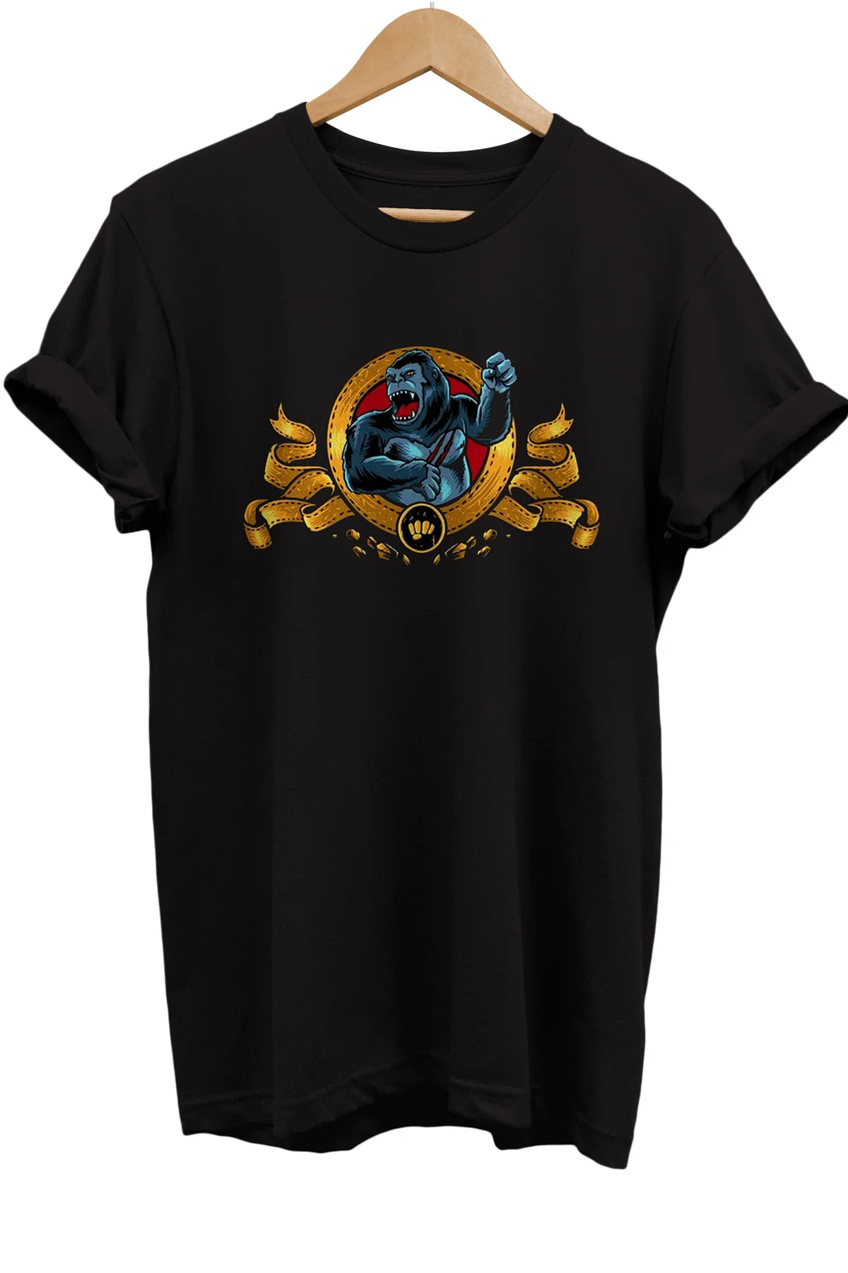 Goril Baskılı %100 Pamuk Basic T-shirt Normal Beden Tişört