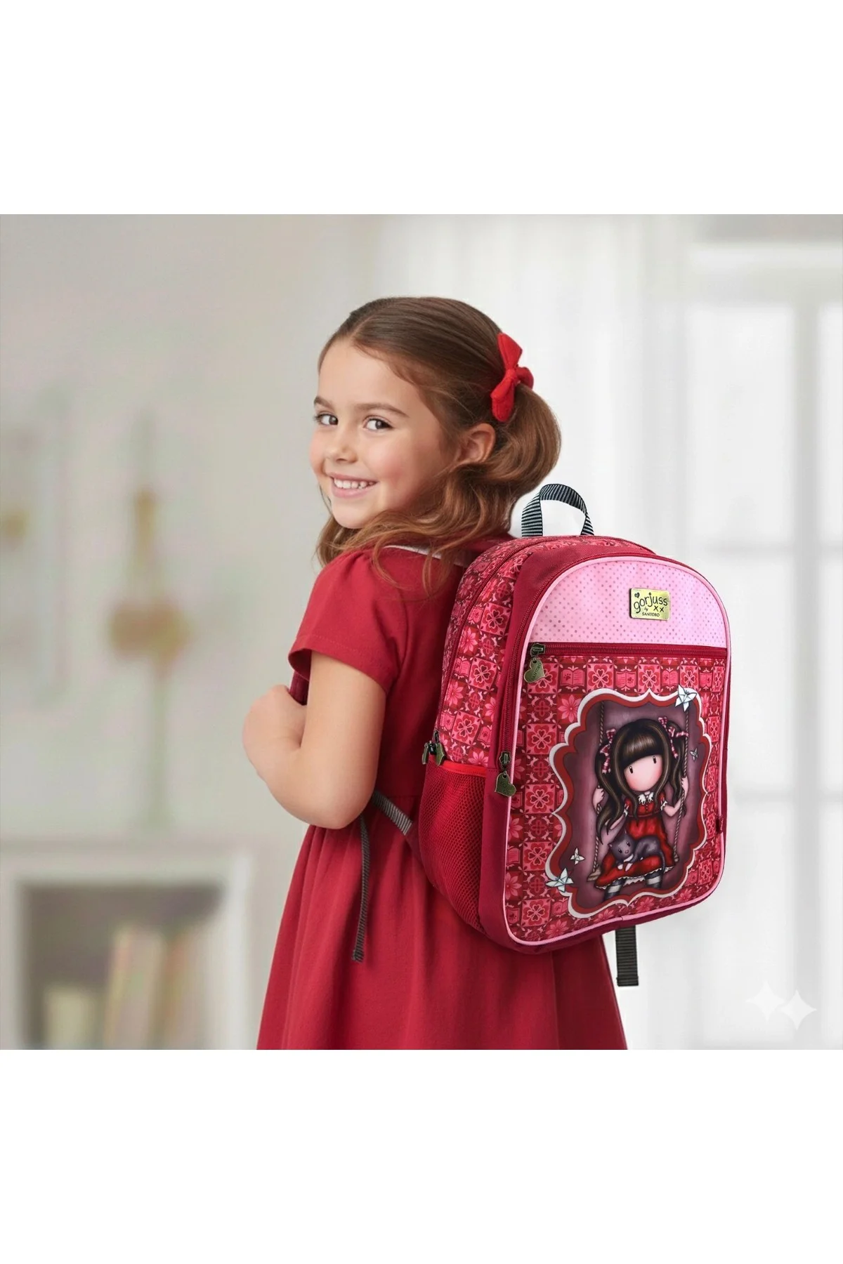 Gorjuss Kız Çocuk Sırt Çantası Pembe Bordo Desenli Okul Çantası⁠