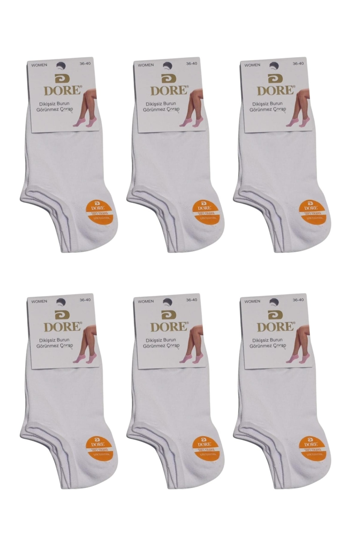 Görünmez Sneakers Beyaz Kadın Spor Ayakkabı Çorabı 6 Çift