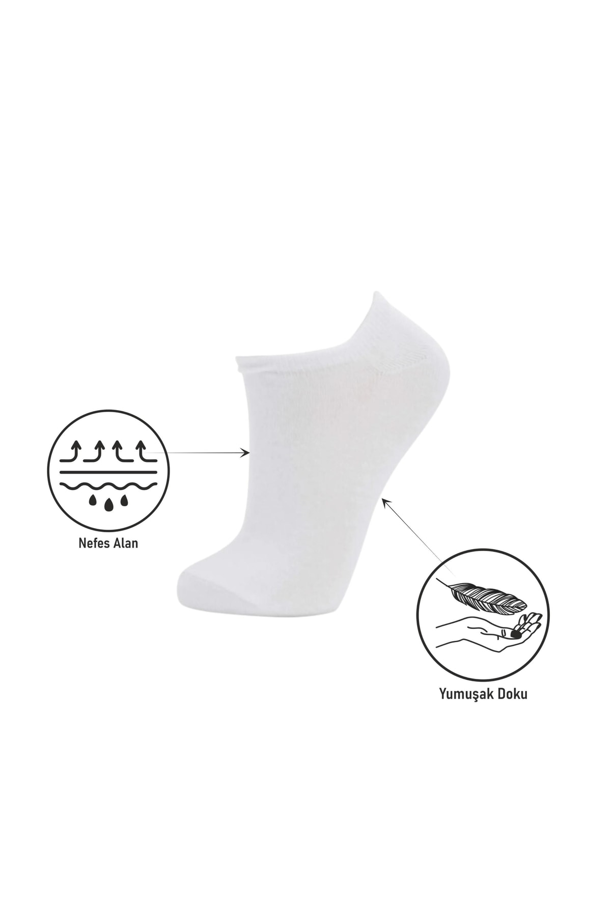 Görünmez Sneakers Beyaz Kadın Spor Ayakkabı Çorabı 6 Çift