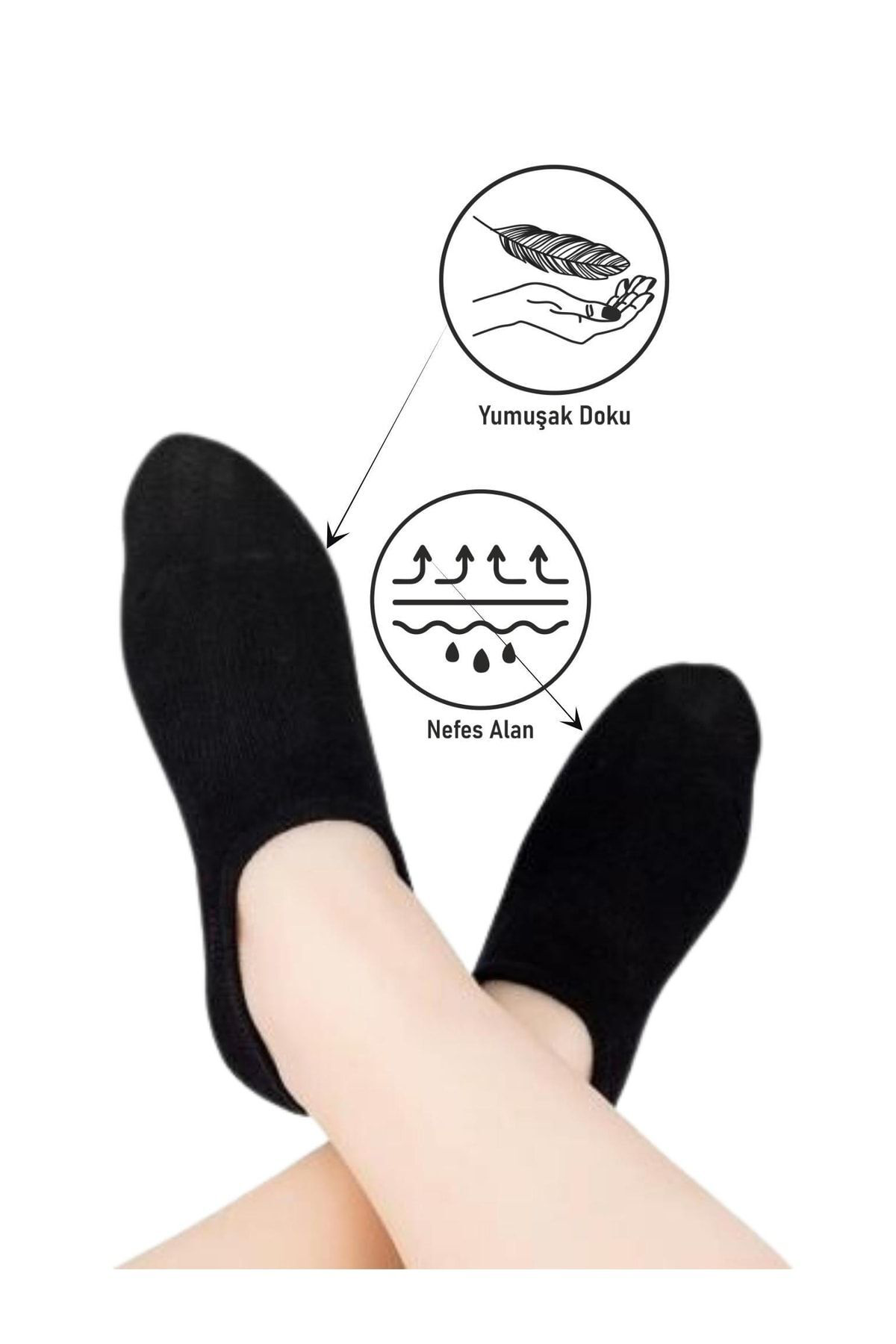 Görünmez Sneakers Siyah Kadın Spor Ayakkabı Çorabı 6 Çift