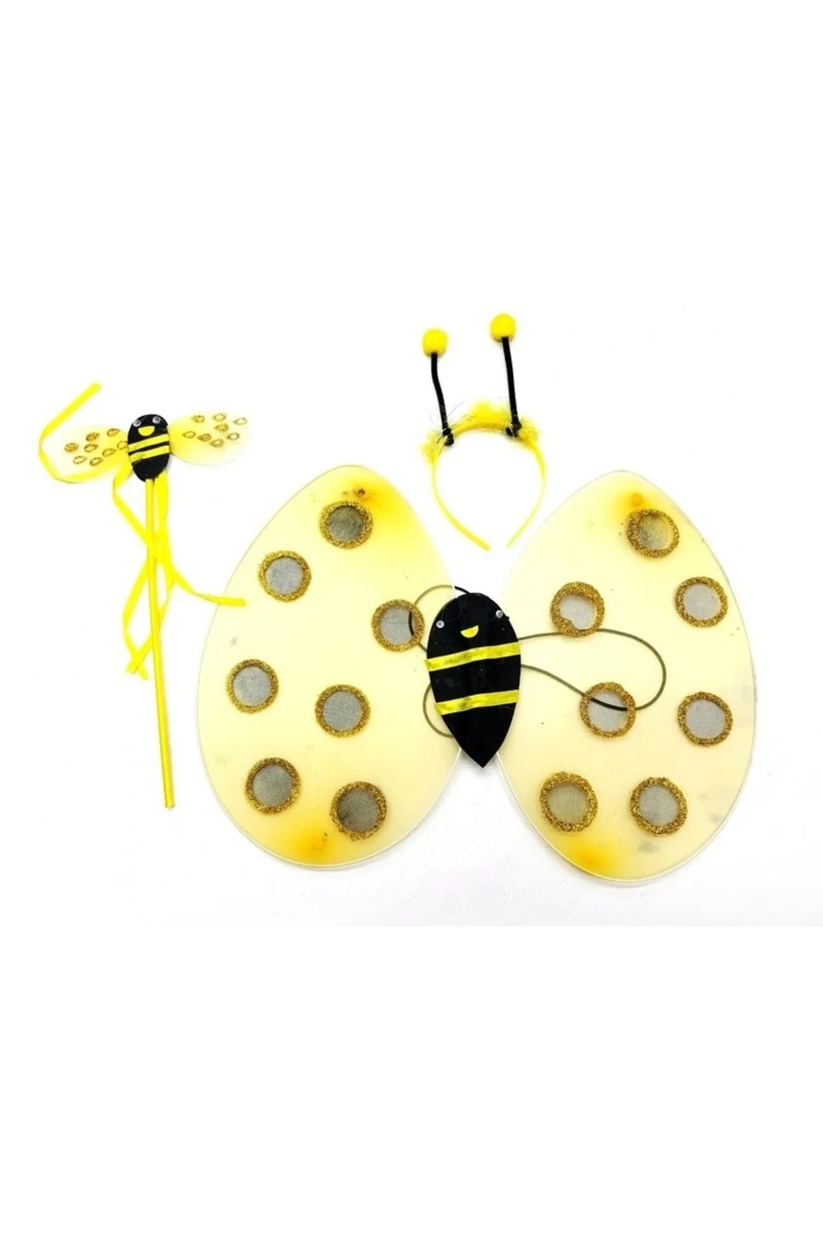 Gösteri Arı Kostüm Seti – Çocuklar İçin Kanat, Taç Ve Asa Aksesua