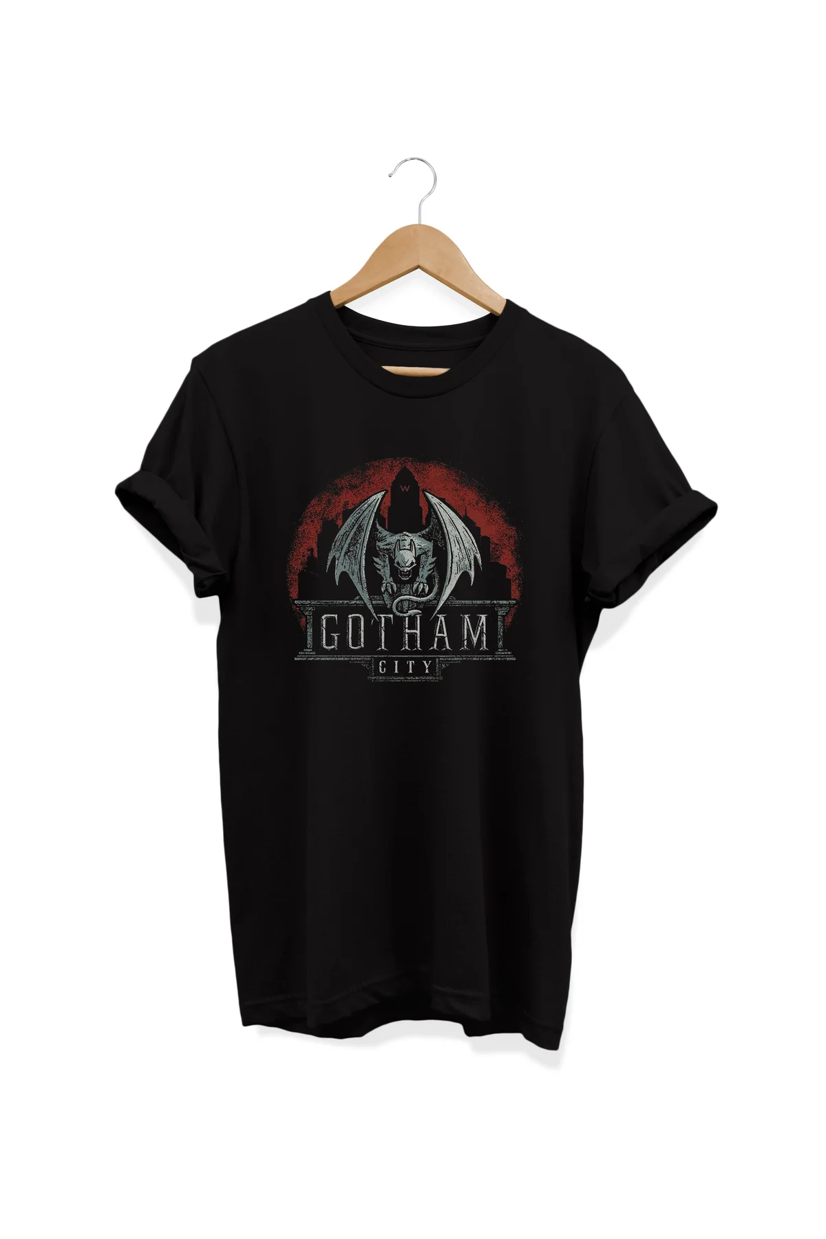 , Gotham Baskılı, %100 Pamuk, Bisiklet Yaka, Oversize T-shirt, Bü
