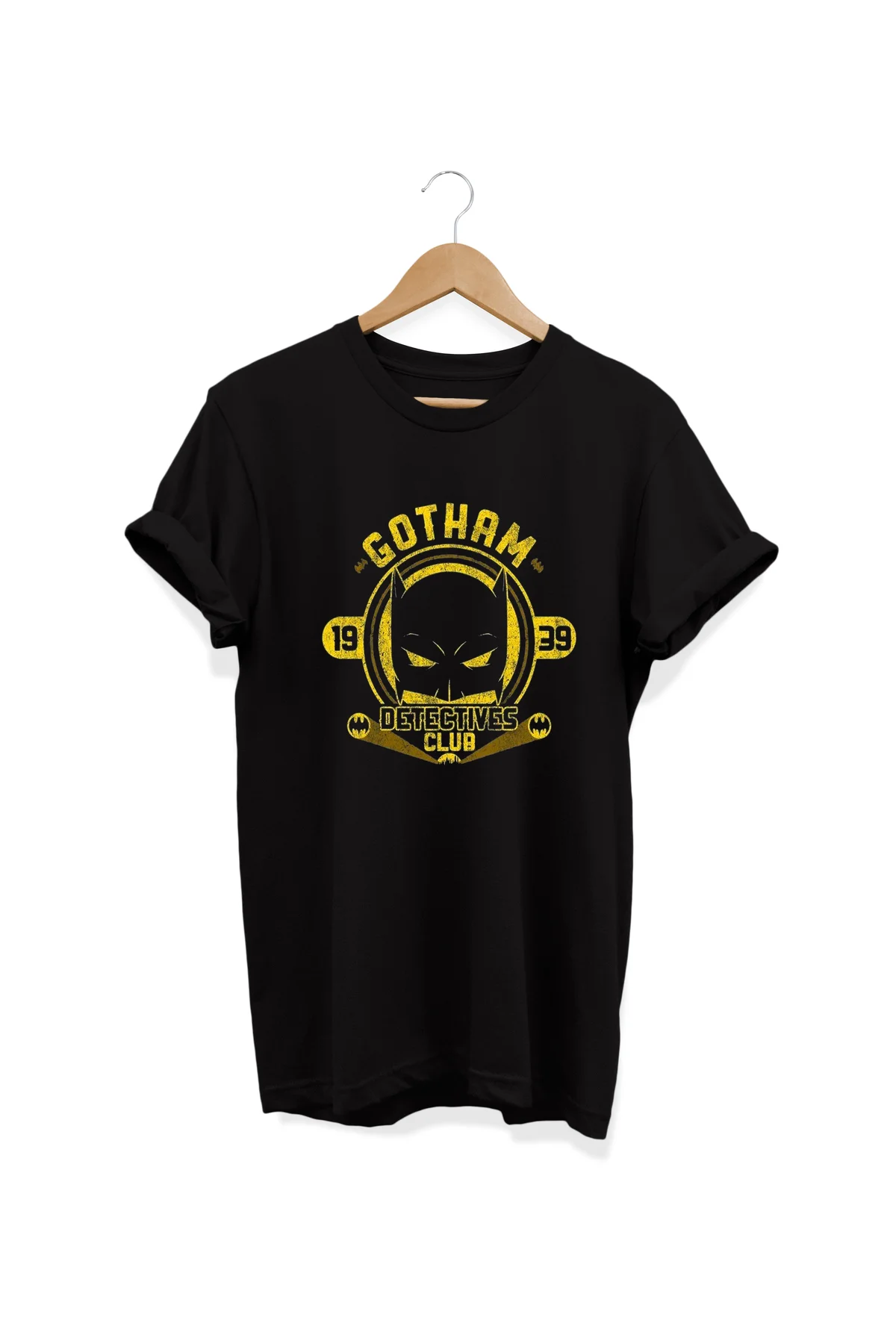 , Gotham City Baskılı, %100 Pamuk, Bisiklet Yaka, Oversize T-shir