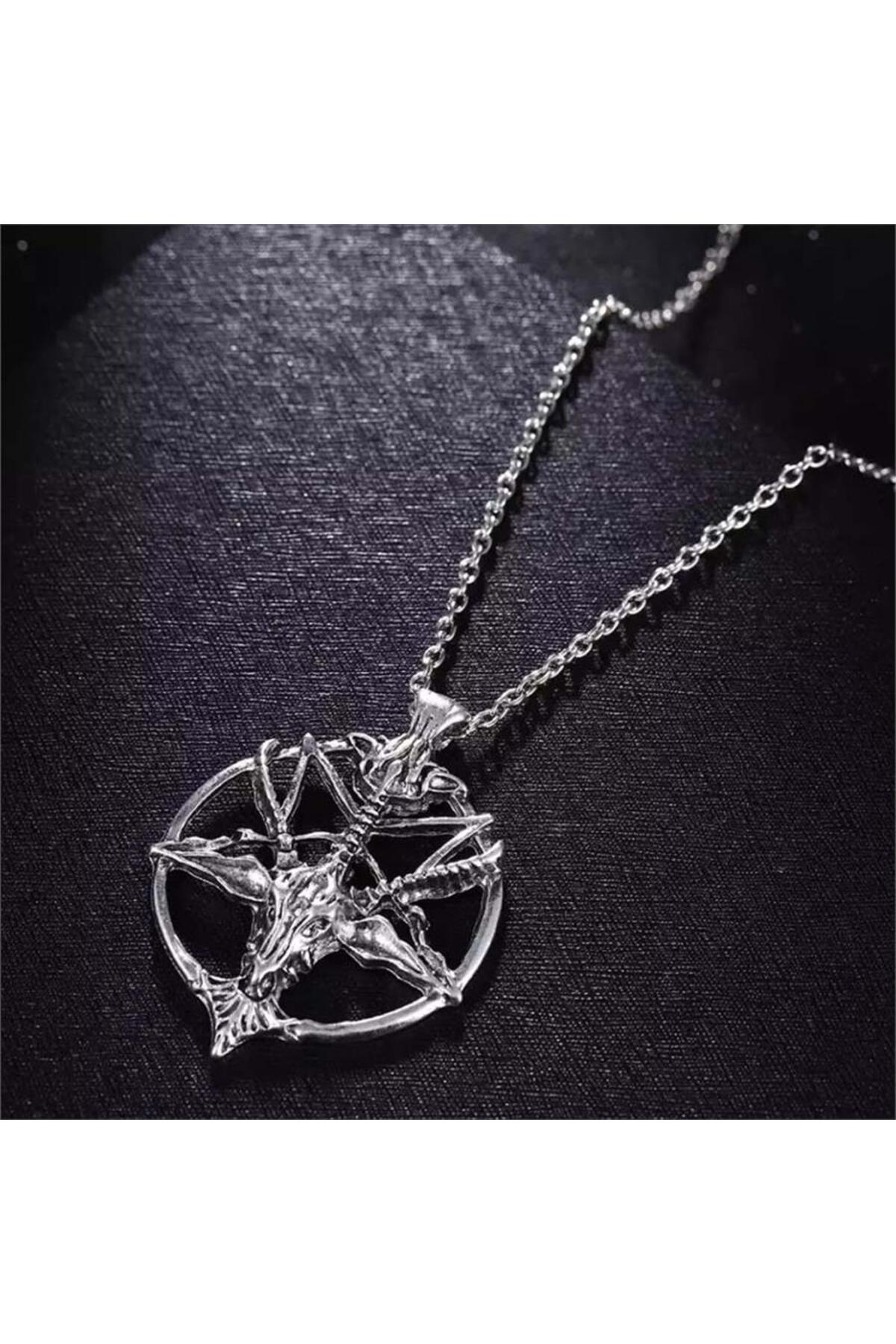 Gothic Goat Head Pentagram Kolye