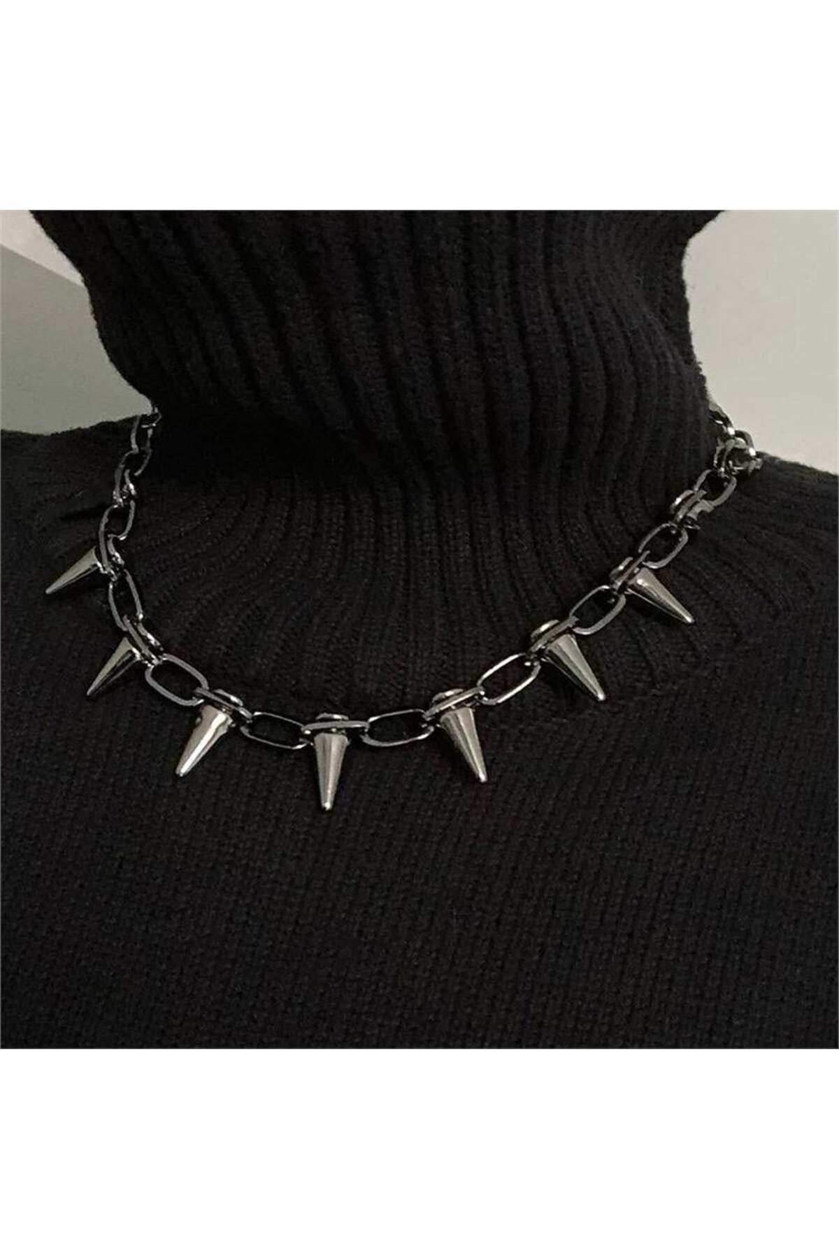Gothic Punk Dikenli Zincirli Kolye