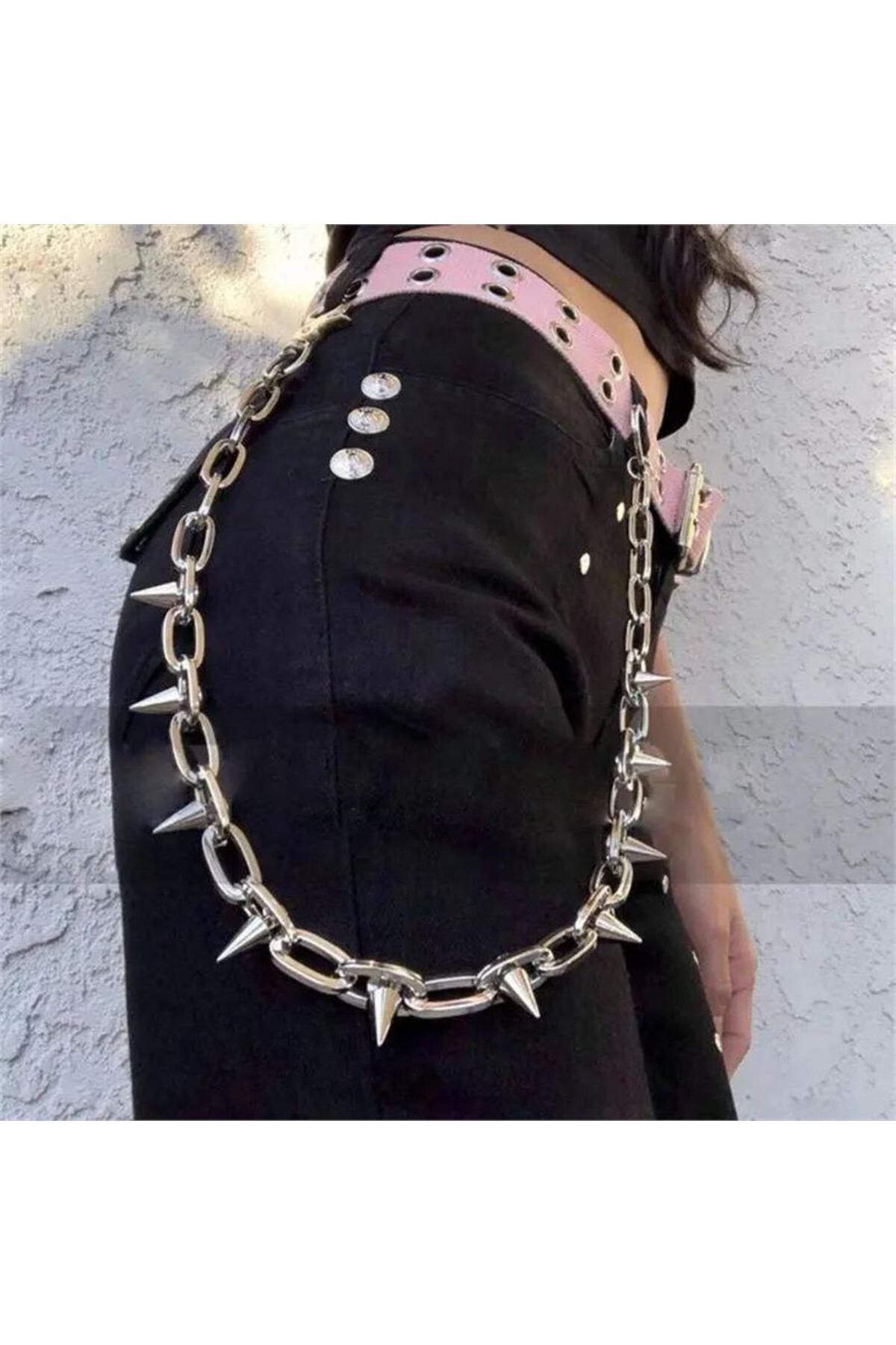 Gothic Punk Dikenli Pantolon Zinciri