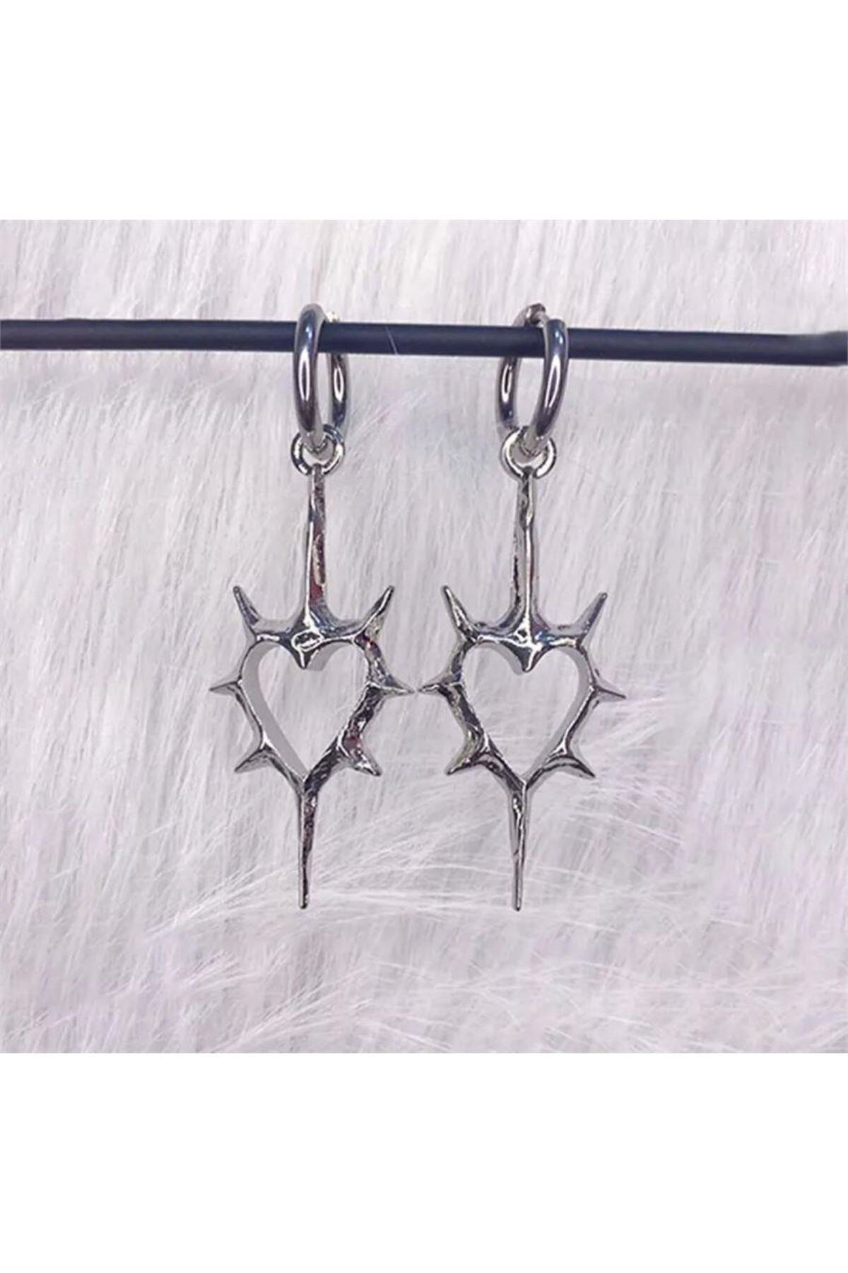 Gothic Thorny Heart Silver Küpe