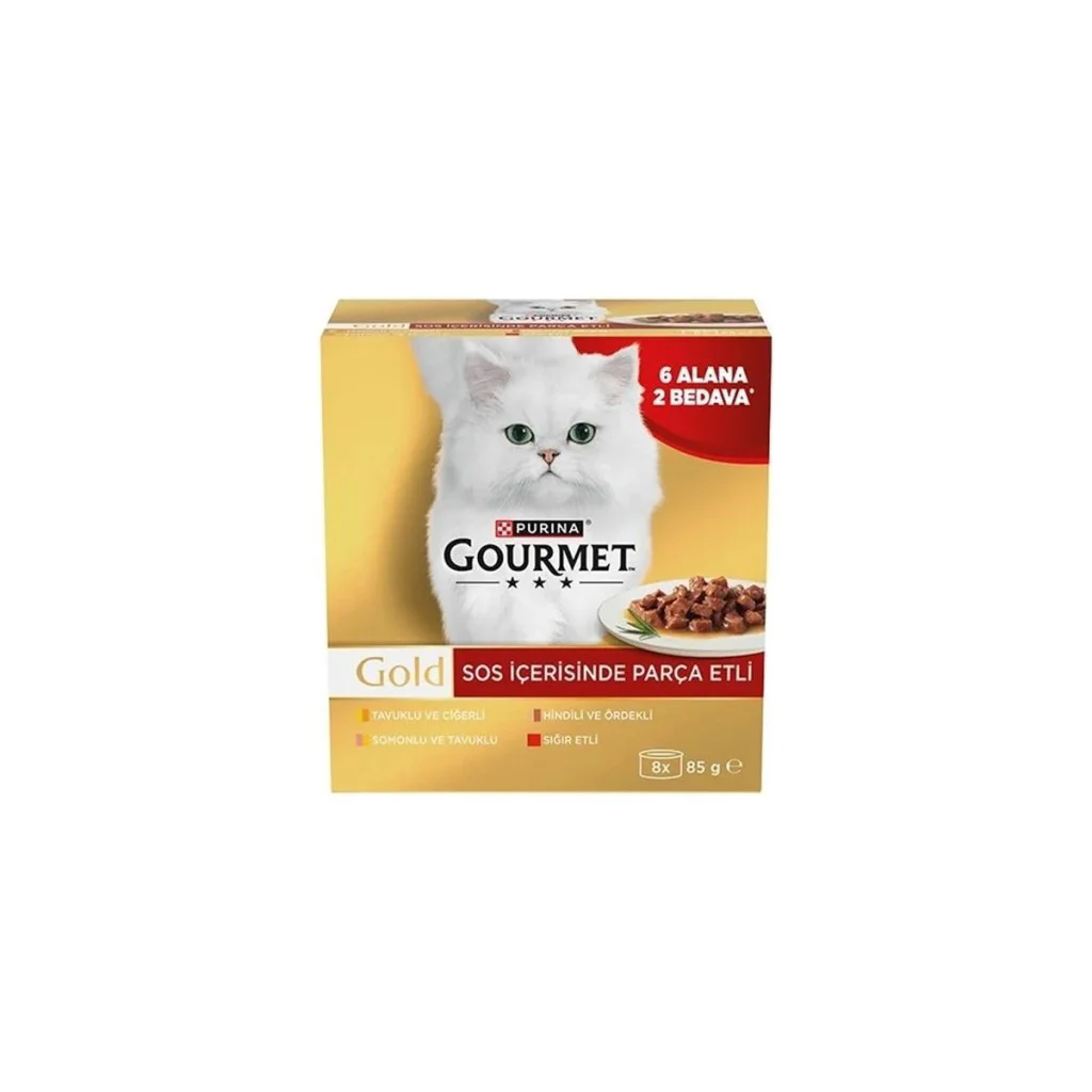 Gourmet Gold PARÇA ETLİ KARIŞIK Konserve Kedi Maması 8 li Box 8x8