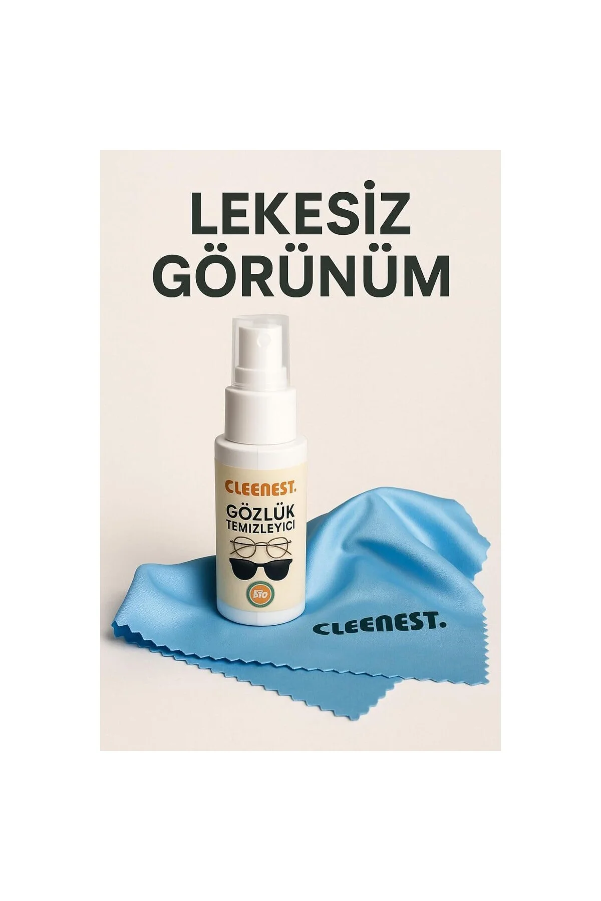 Gözlük ve Ekran Temizleme Seti, 50 ml Solüsyon ve 15x18 cm Mikrof