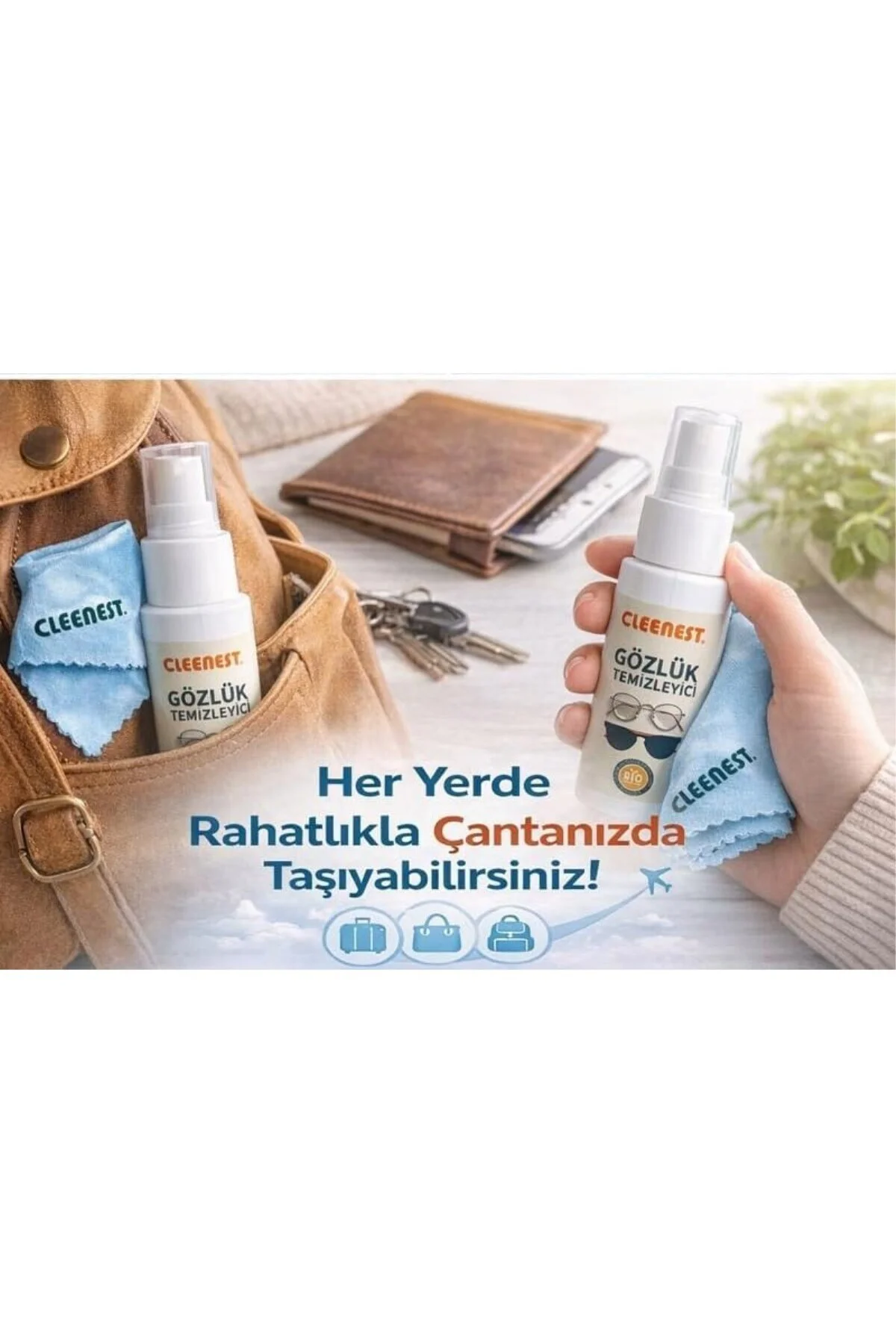 Gözlük ve Ekran Temizleme Seti, 50 ml Solüsyon ve 15x18 cm Mikrof