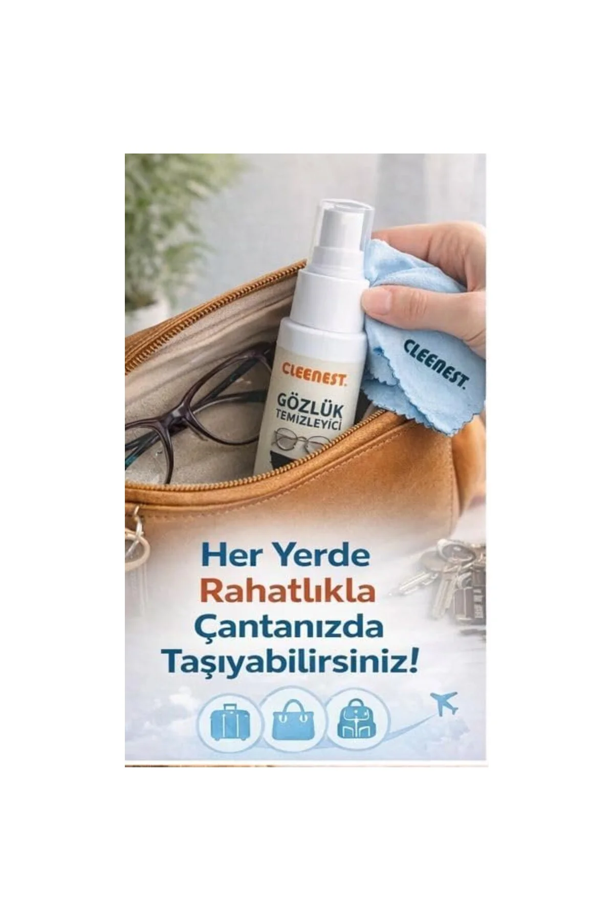 Gözlük ve Ekran Temizleme Seti, 50 ml Solüsyon ve 15x18 cm Mikrof