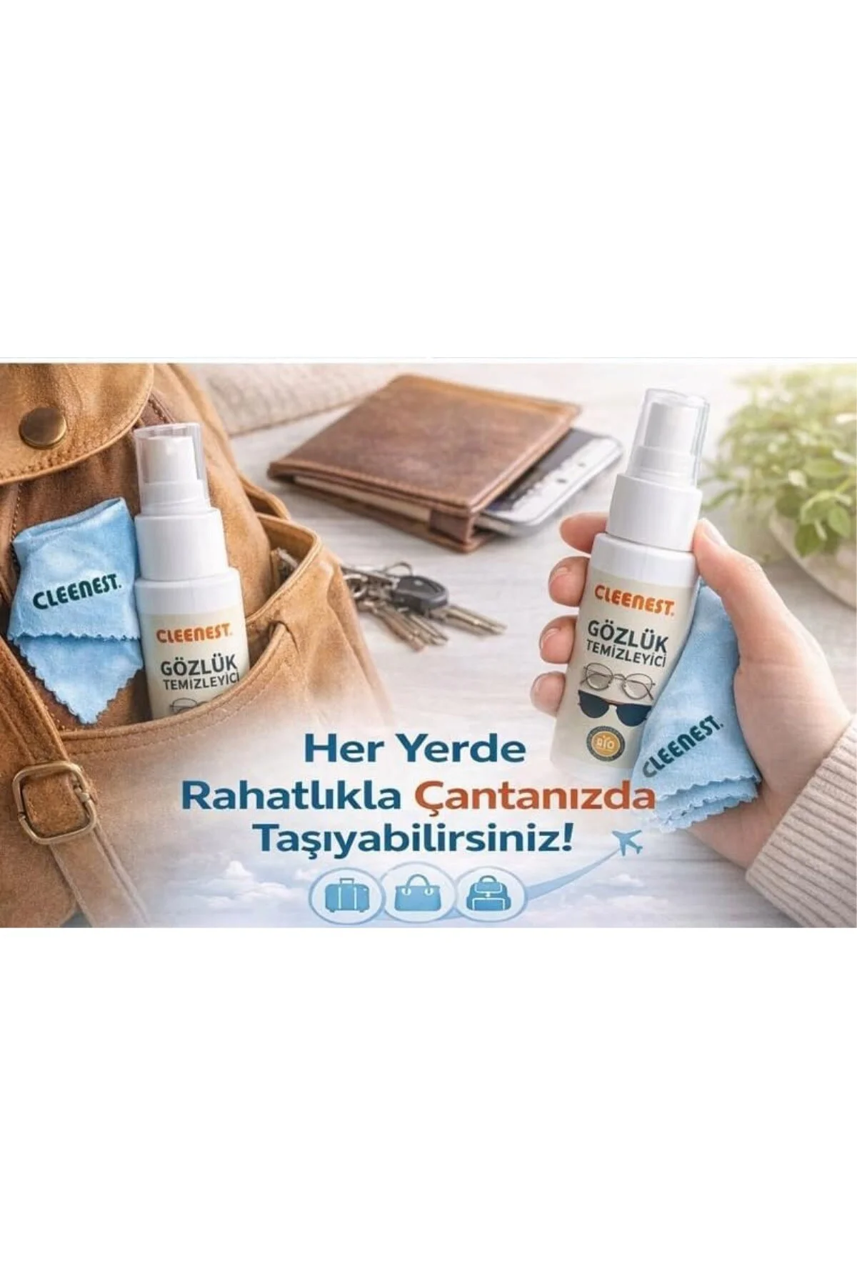 Gözlük ve Ekran Temizleme Seti, 50 ml Solüsyon ve 15x18 cm Mikrof