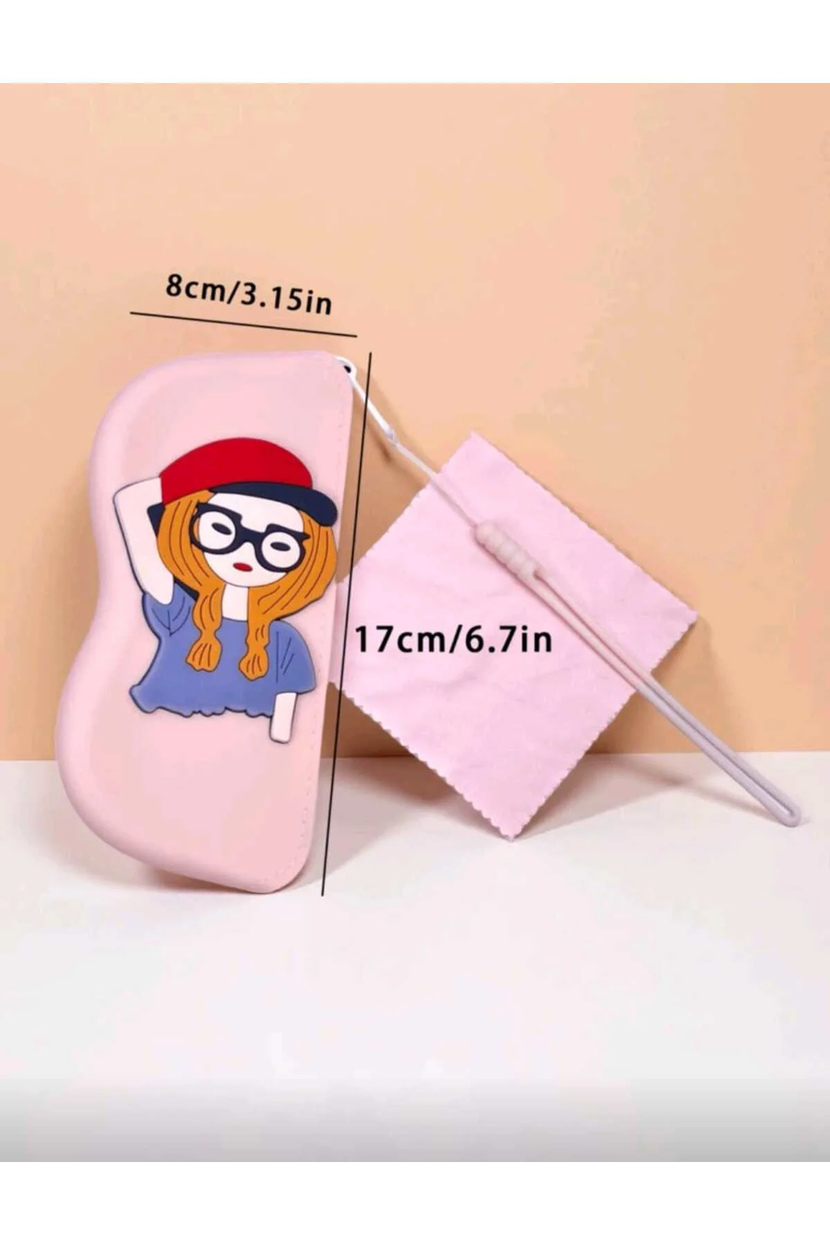 Gözlüklü Kadın Figürlü Pembe Asılabilir Silikon Gözlük Çantası