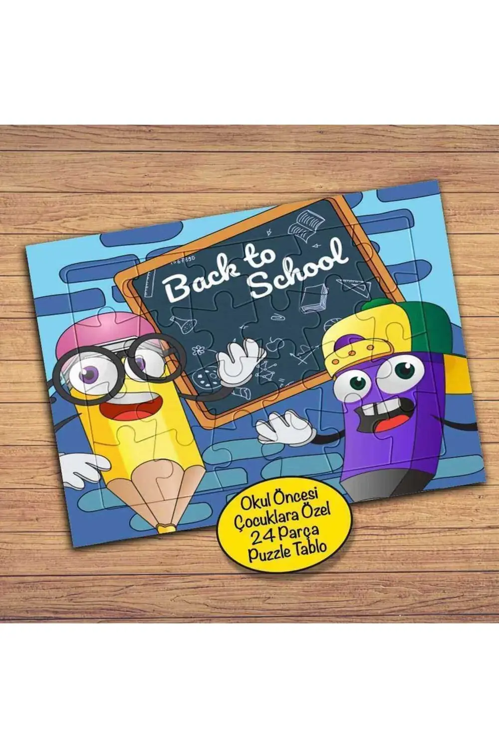 Gözlüklü ve Şapkalı Kalemler 24 Parça Çocuklara Özel Yapboz Tablo