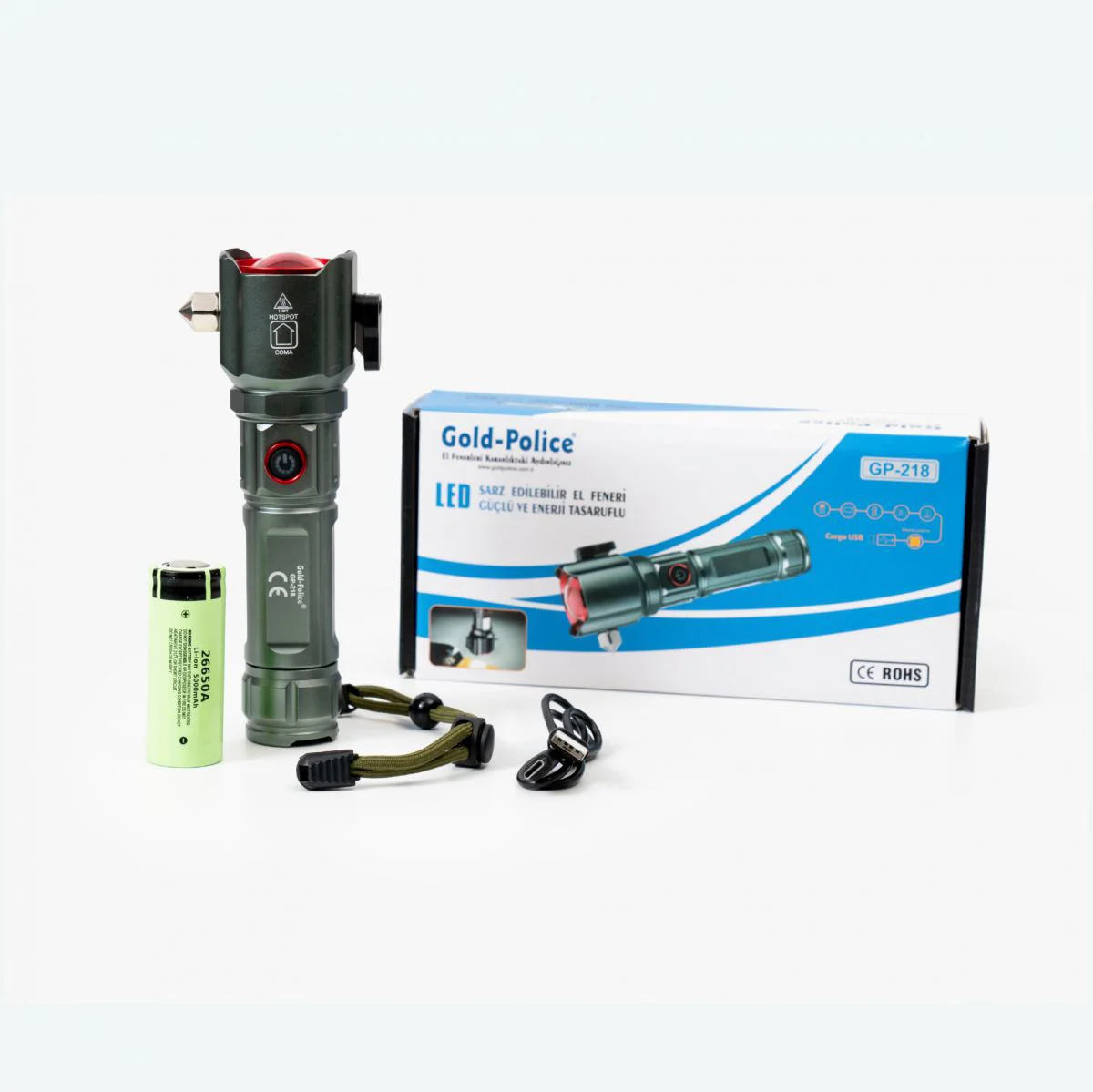GP-218 Acil Durum El Feneri - 3000 Lümen Güçlü TG LED, 1000m Menzil, Powerbank Özellikli Güvenlik Feneri Fiyatı, Yorumları ve Özellikleri