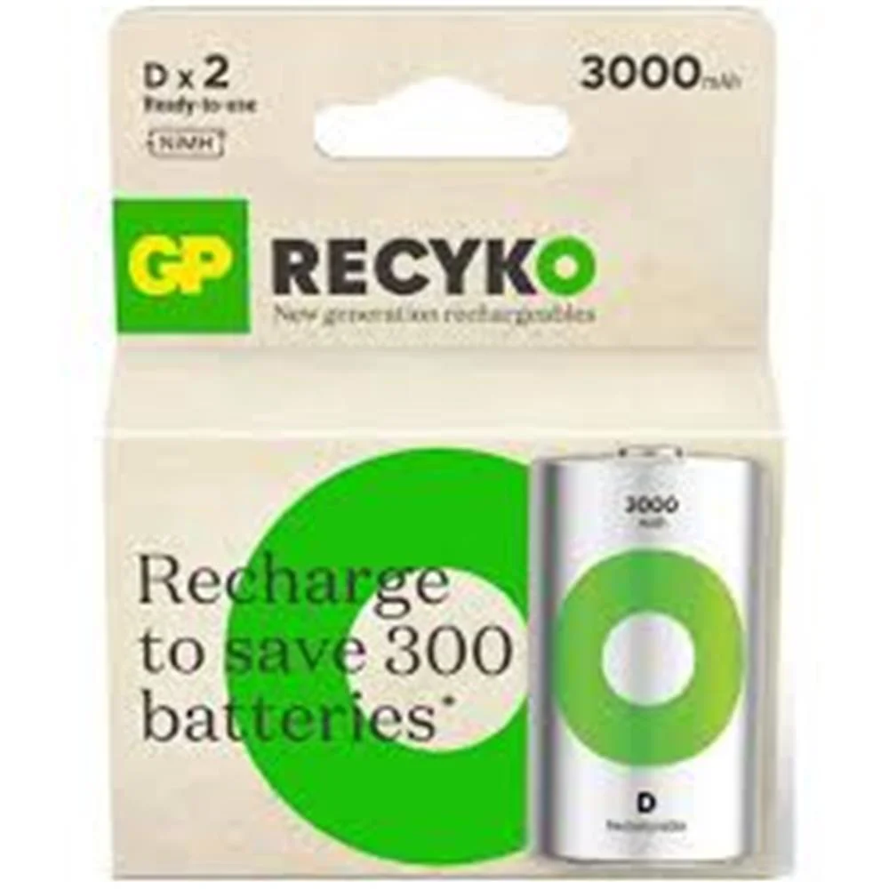 Gp 3000 mAh Büyük Boy Şarjlı Pil 2 li  Paket D Boy GP300DHCR21-2T