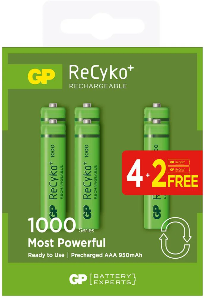 GP AAA 950 mAh Şarjlı İnce Kalem Pil 4+2'li Paket GP100AAAHCE4-2B