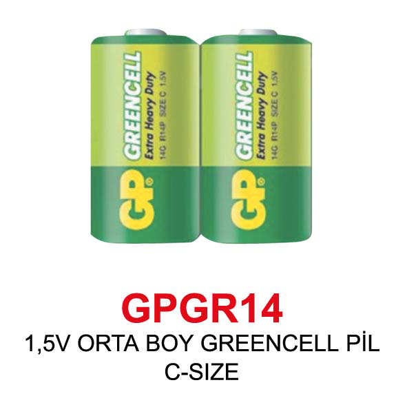 Gp   Batteries 14G Greencell R14p/1235/C Boy Orta Pil 1.5 Volt 2 L