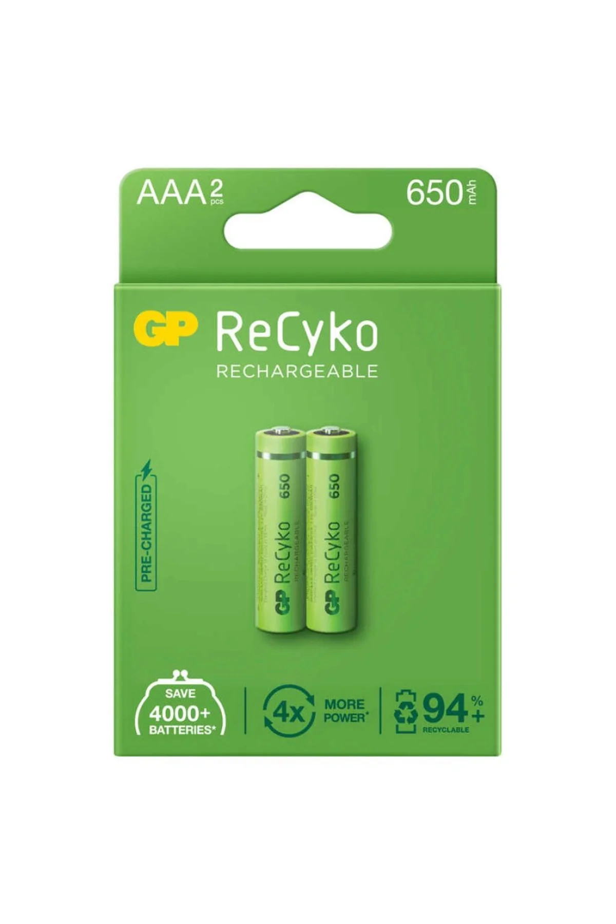 Gp Recyko 650Mah Aaa Şarj Edilebilir İnce Kalem Pil 2'Li Paket Gp Recyko 650Mah Aaa Şarj Edilebilir İnce Kalem Pil 2'Li Paket
