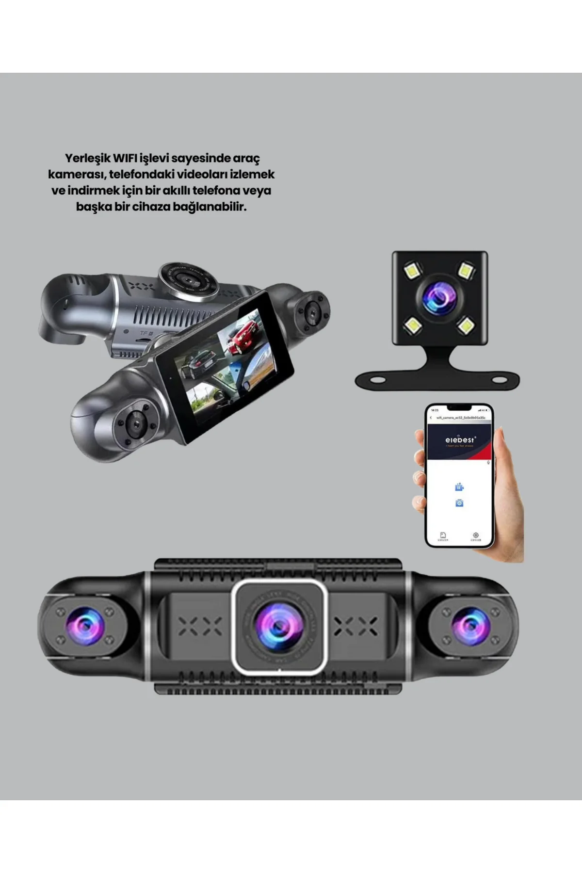 GPS’li 4 Kameralı Araç İç Dış Kayıt Sistemi 1080P WiFi Destekli