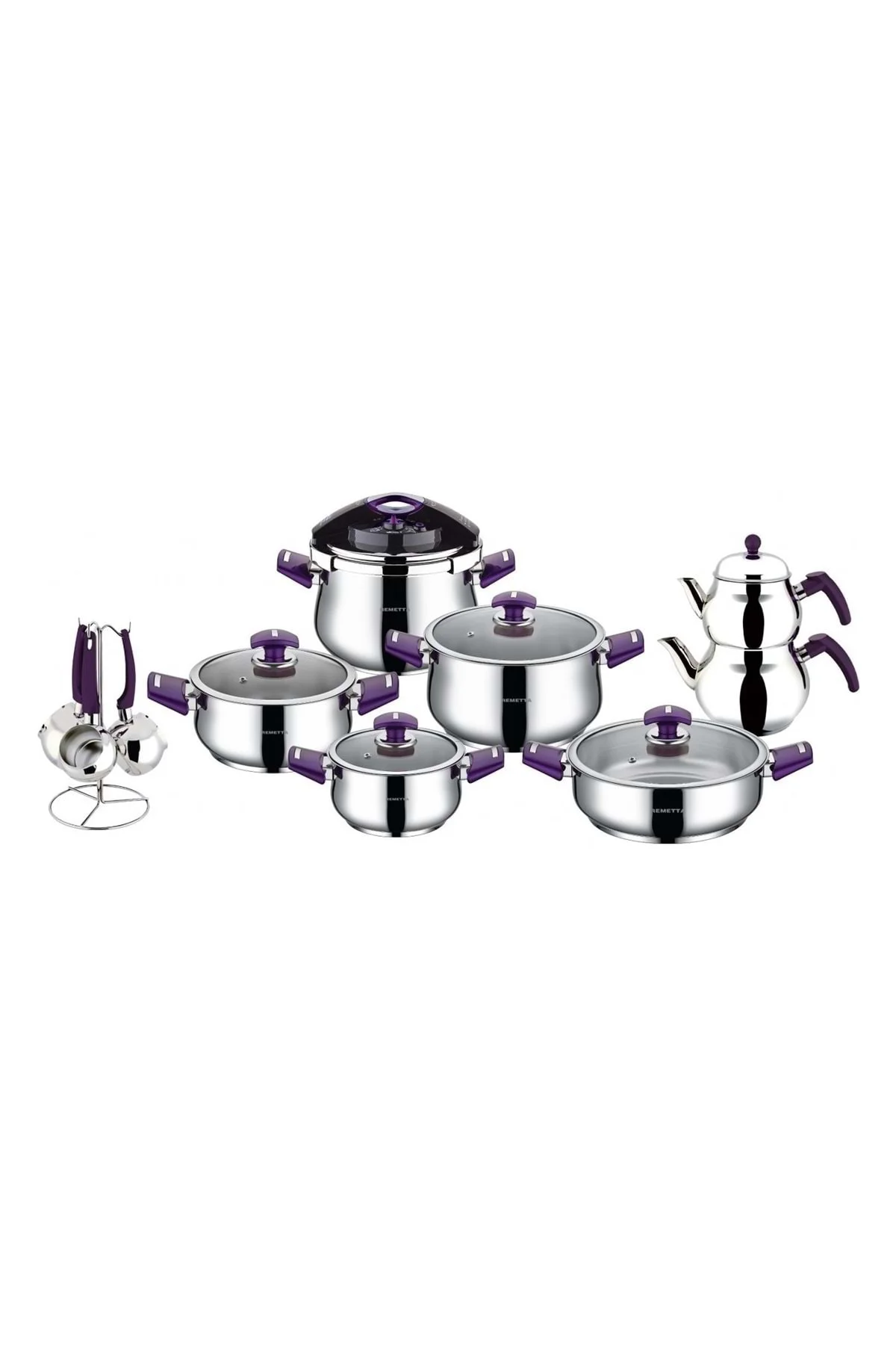 Grado Delux 18 Parça Çelik Tencere Seti Mor