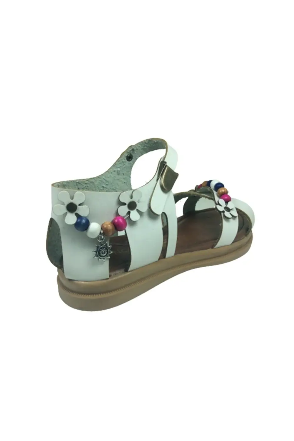 Grafen Filet Kız Çocuk Sandalet Beyaz Çapraz Atkılı Boncuklu Günl