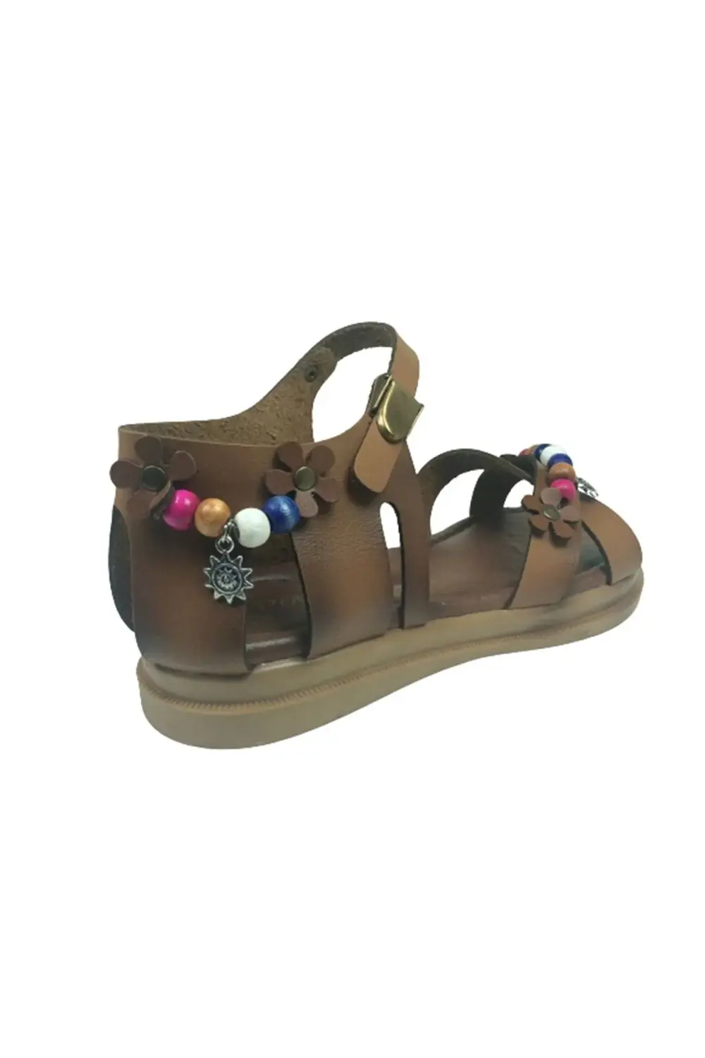 Grafen Filet Kız Çocuk Sandalet Kahve Çapraz Atkılı Boncuklu Günl