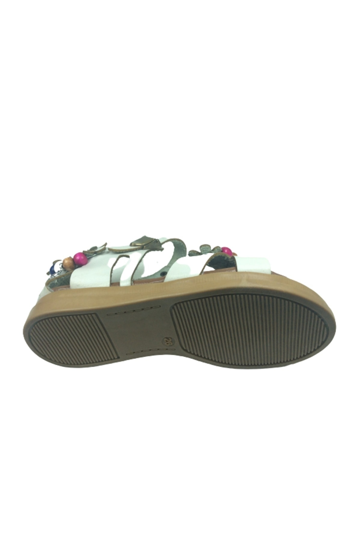 Grafen Patik Kız Çocuk Sandalet Beyaz Çapraz Atkılı Boncuklu Günl