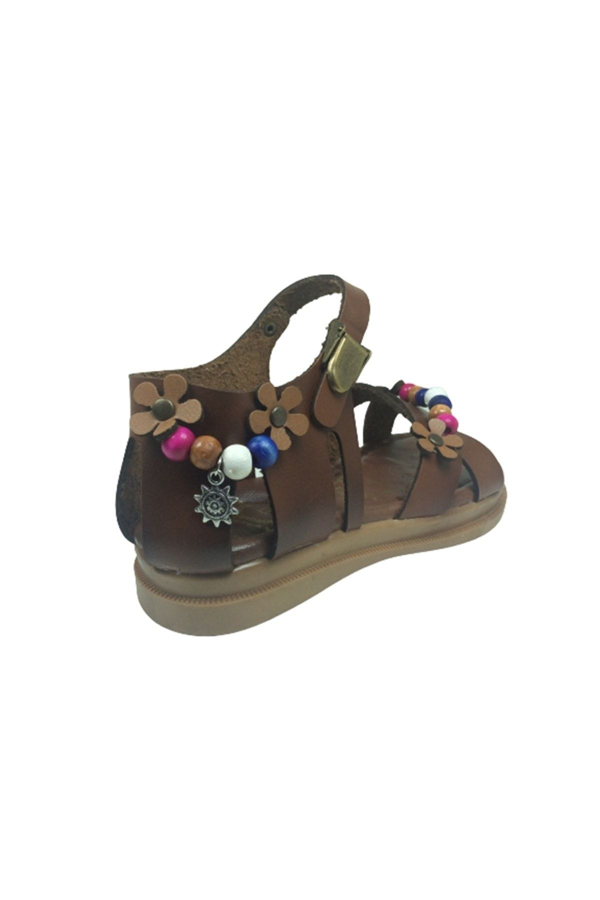 Grafen Patik Kız Çocuk Sandalet Kahve Çapraz Atkılı Boncuklu Günl