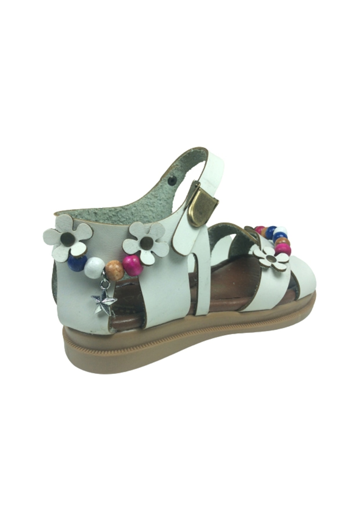 Grafen Patik Kız Çocuk Sandalet Beyaz Çapraz Atkılı Boncuklu Günl
