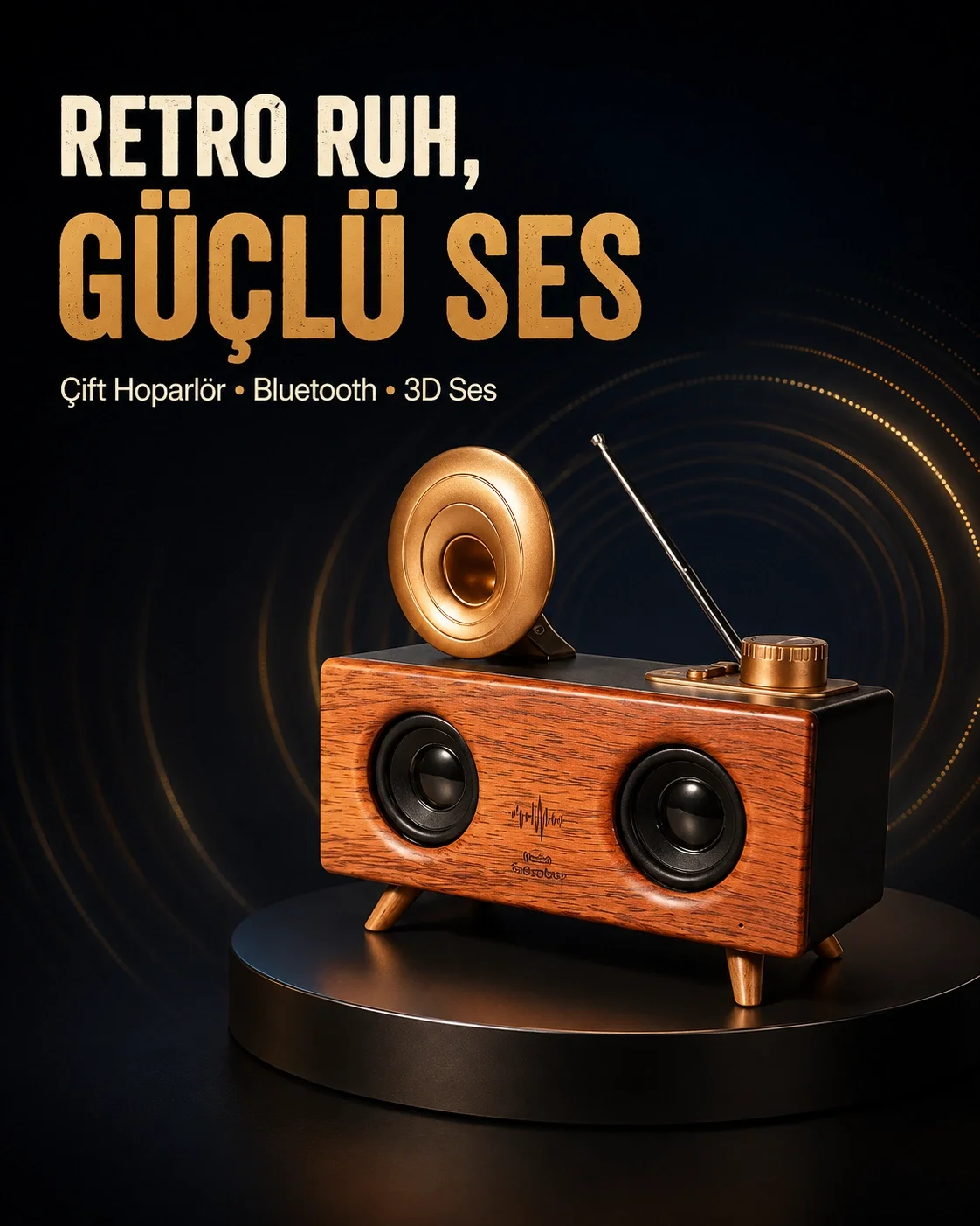 Gramafon Tasarımlı Bluetooth Hoparlör 3D Ses Teknolojili Çok Fonksiyonlu Fiyatı, Yorumları ve Özellikleri