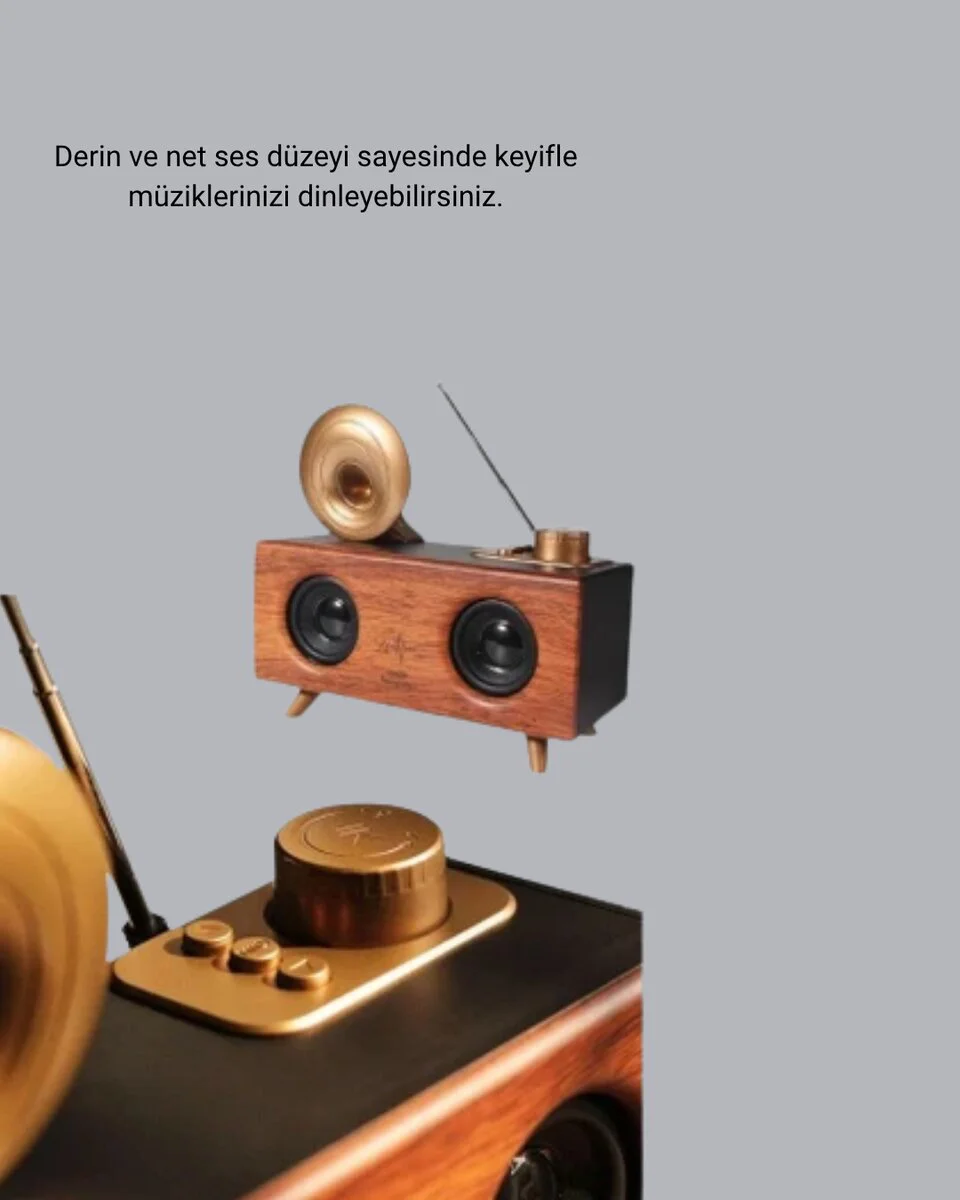 Gramafon Tasarımlı Bluetooth Hoparlör 3D Ses Teknolojili Çok Fonksiyonlu